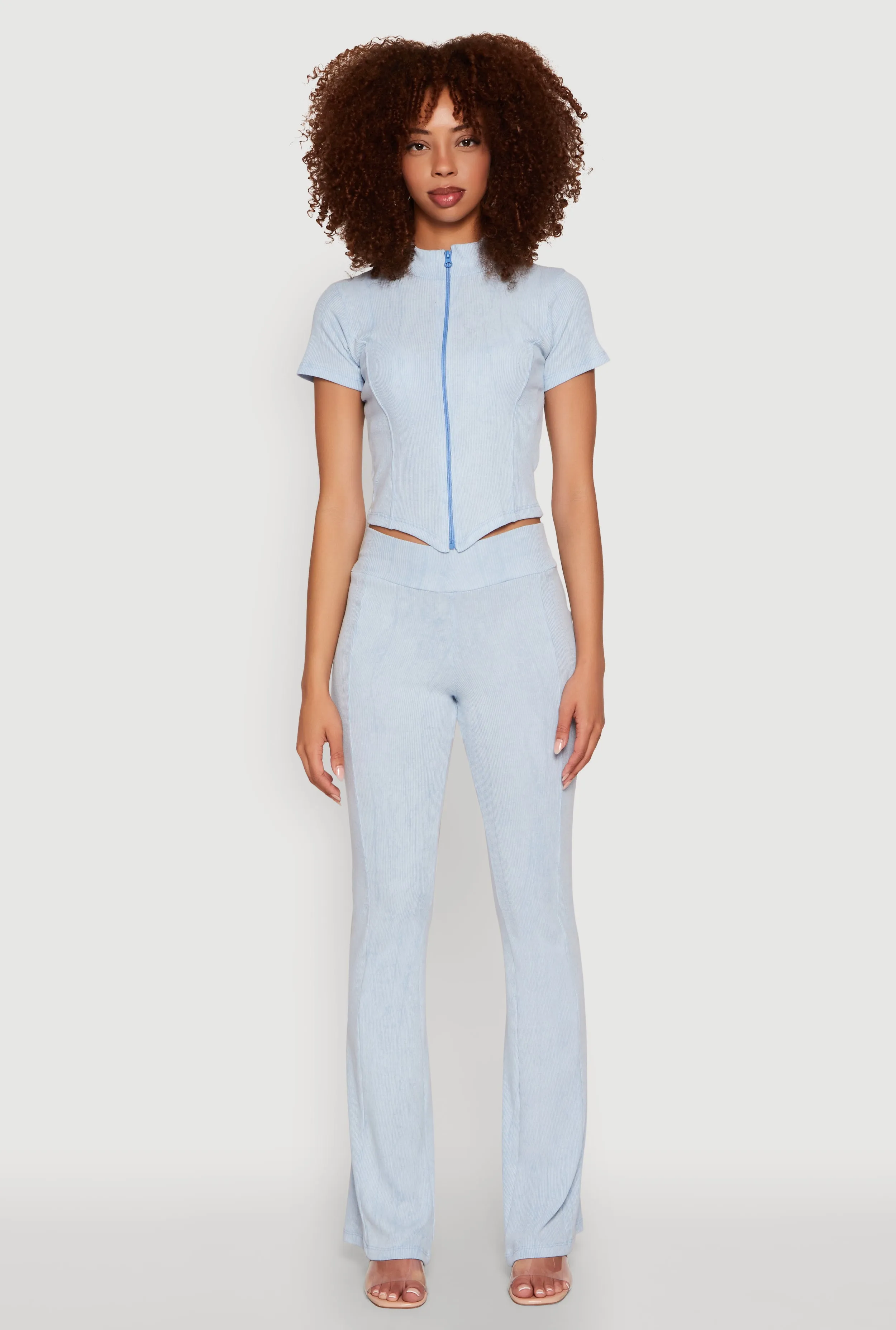 Ribbed Knit Mineral Wash Zip Front Top sold by Rainbow product image thumbnail 2