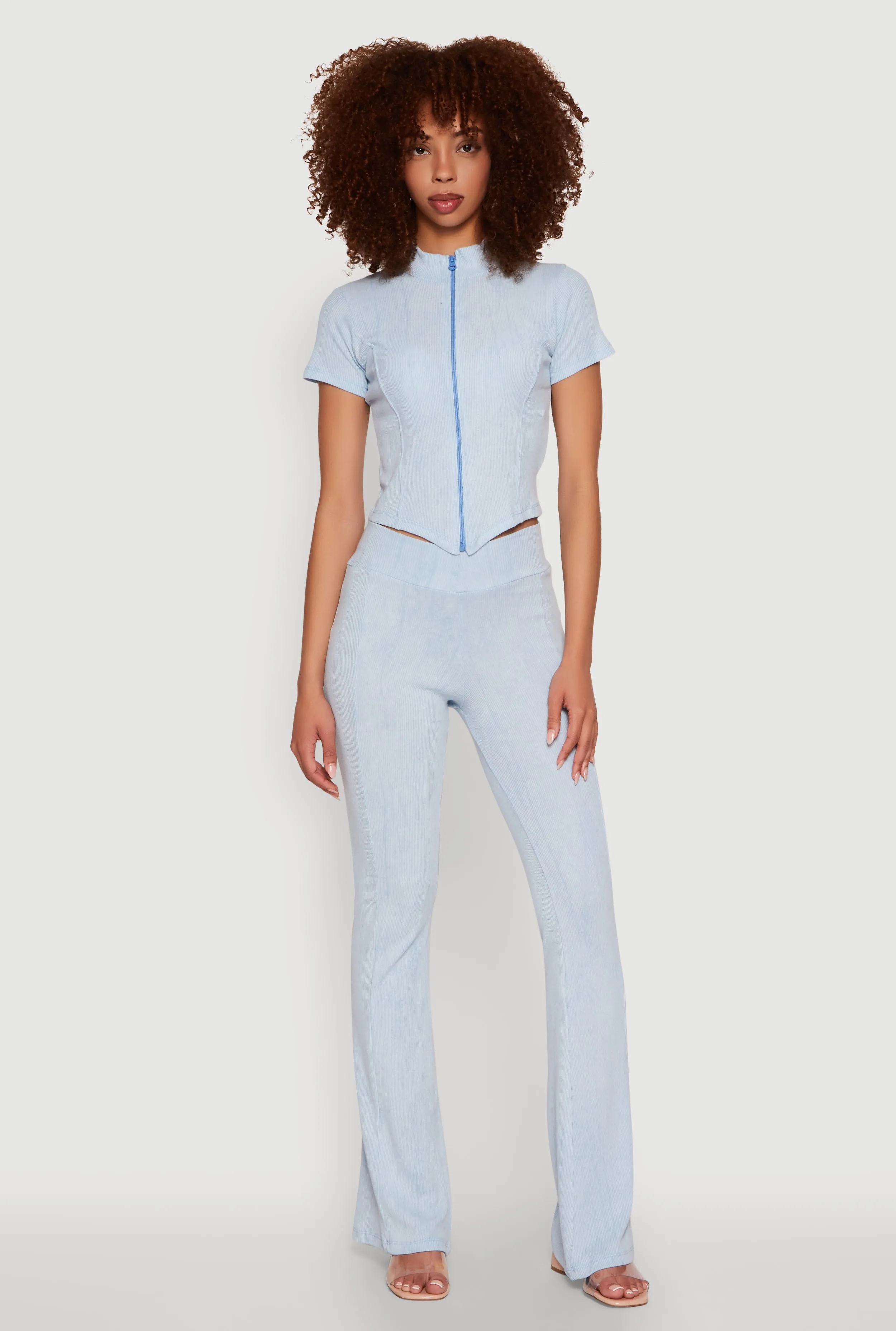 Ribbed Knit Mineral Wash Zip Front Top sold by Rainbow product image thumbnail 3