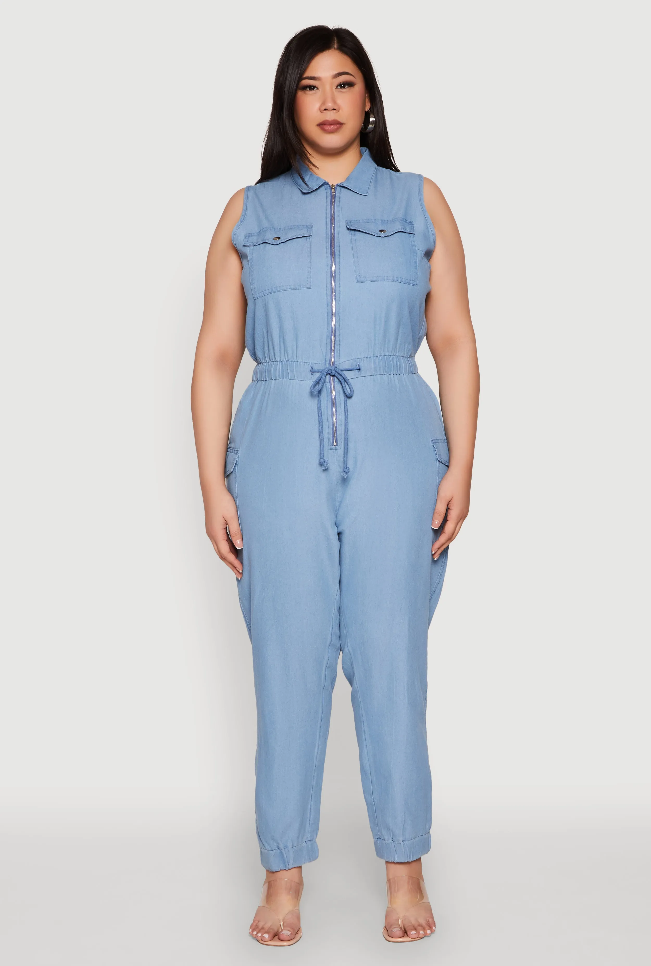 Plus Size Twill Zip Front Jumpsuit sold by Rainbow
