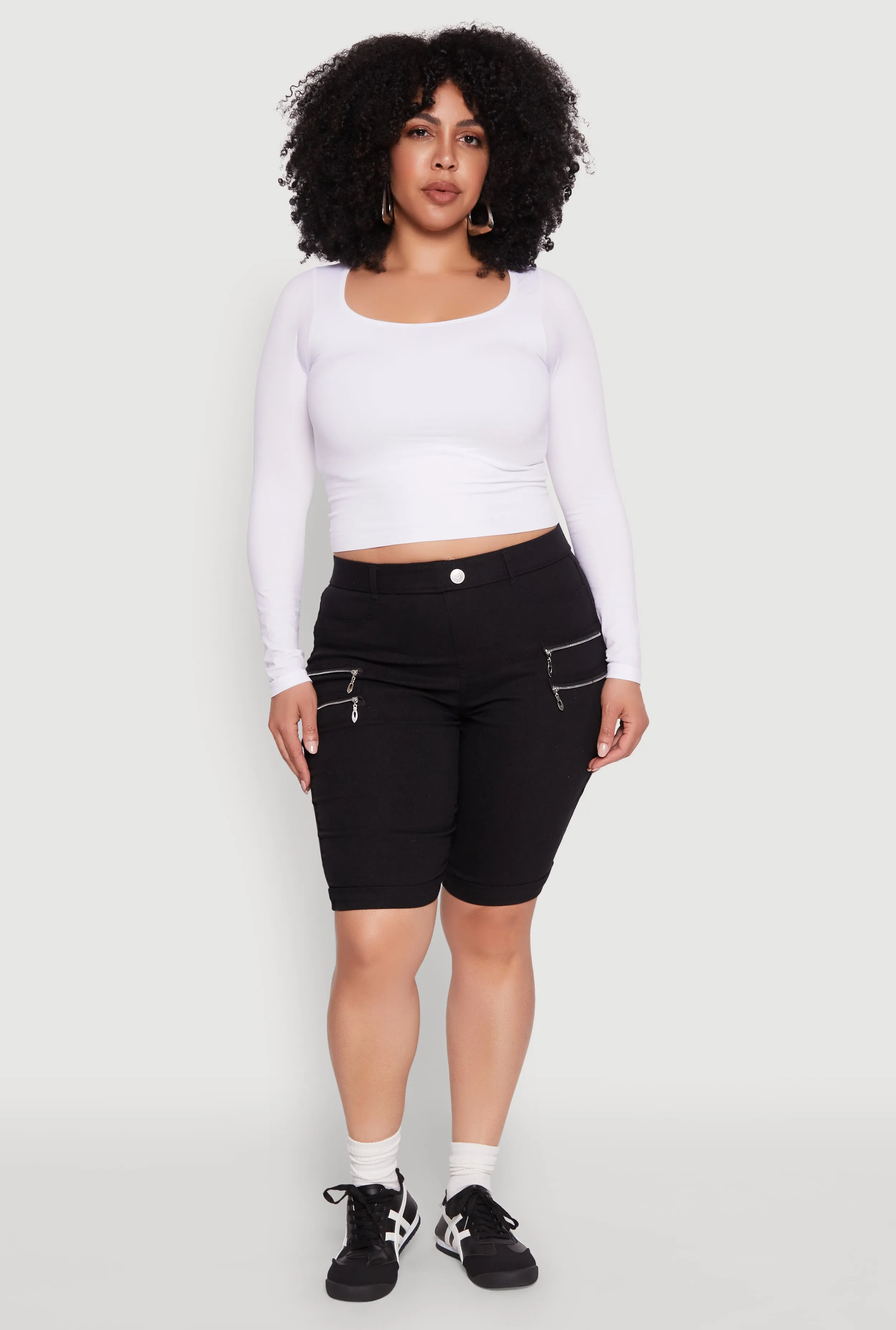 Plus Size Zipper Detail Bermuda Shorts sold by Rainbow
