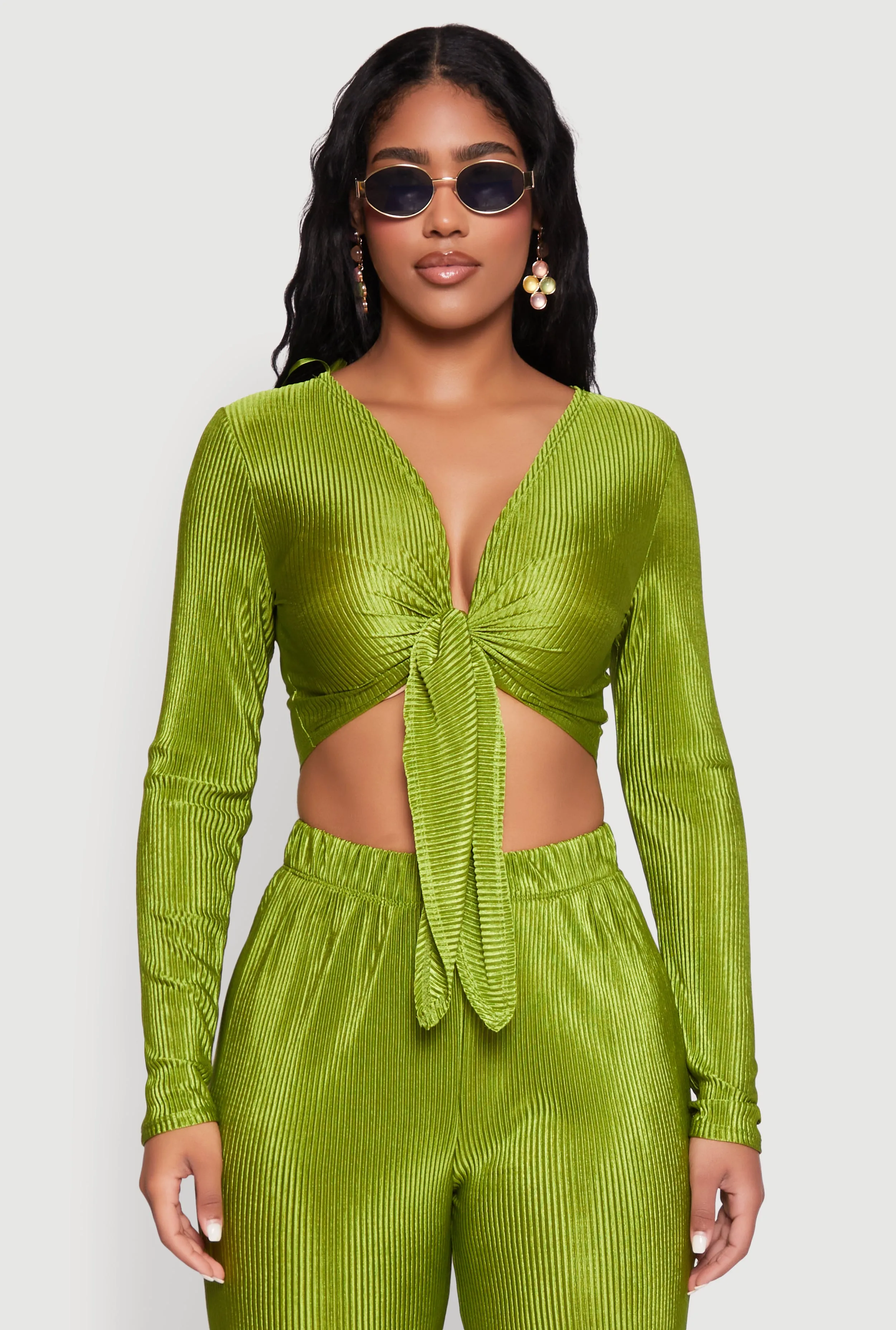 Plisse Tie Front Crop Top sold by Rainbow