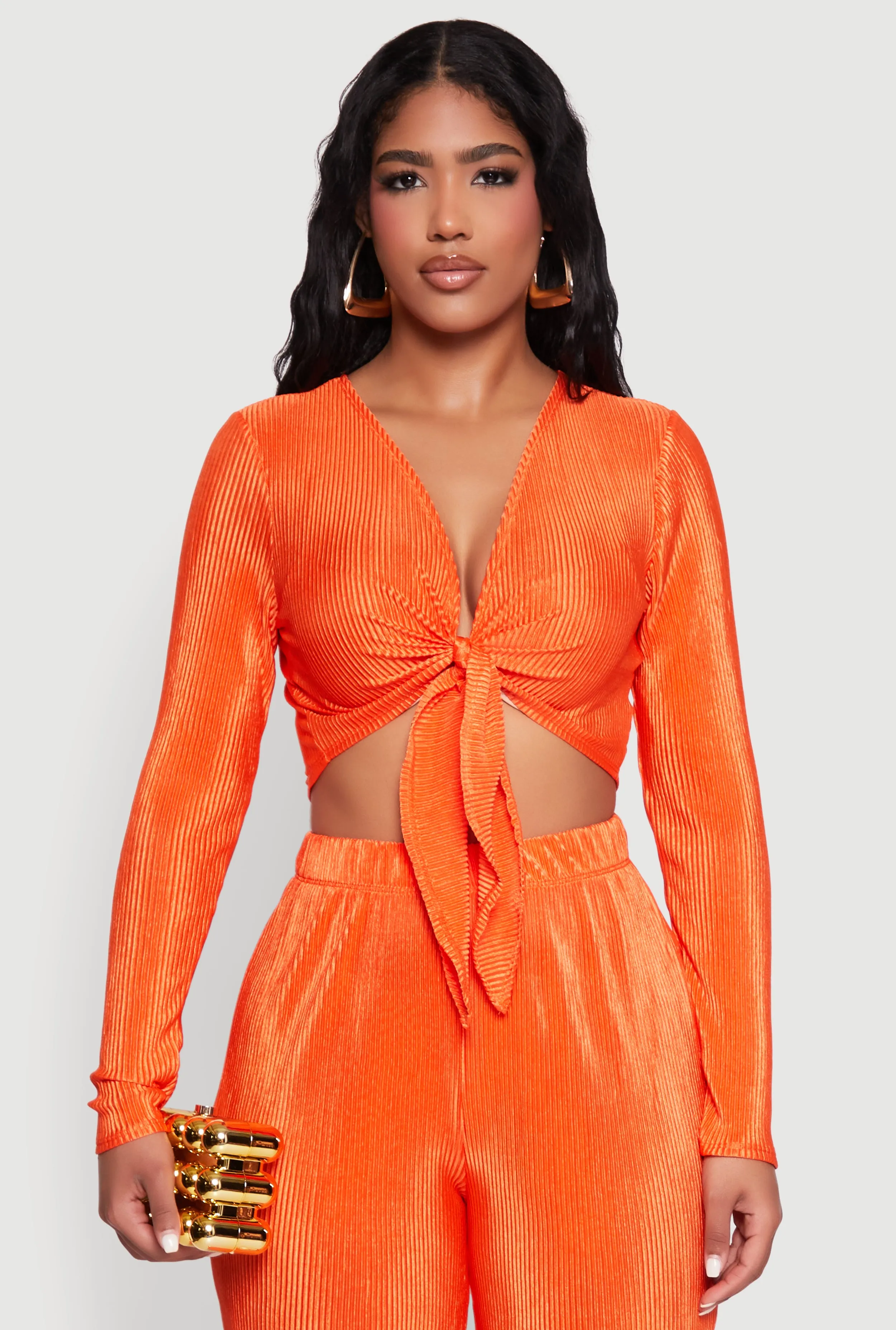 Plisse Tie Front Crop Top sold by Rainbow