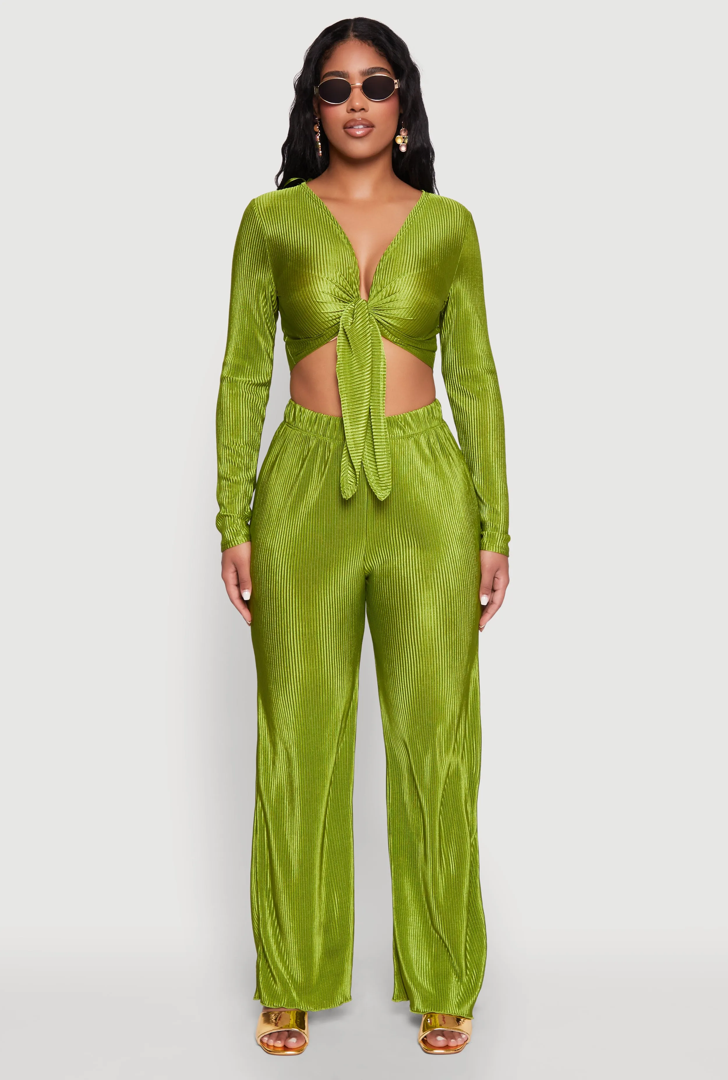 Plisse Wide Leg Pants sold by Rainbow