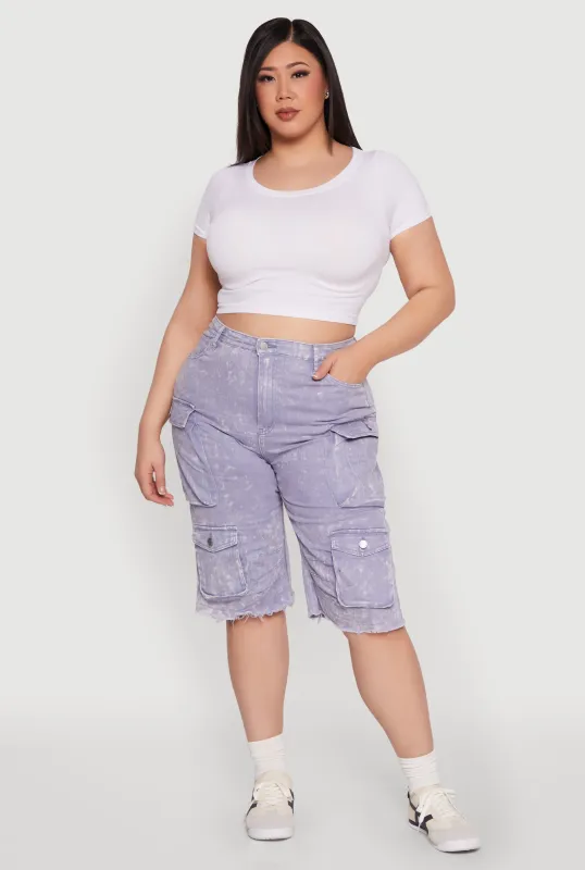 Plus Size Daisy Acid Wash Cargo Bermuda Shorts sold by Rainbow