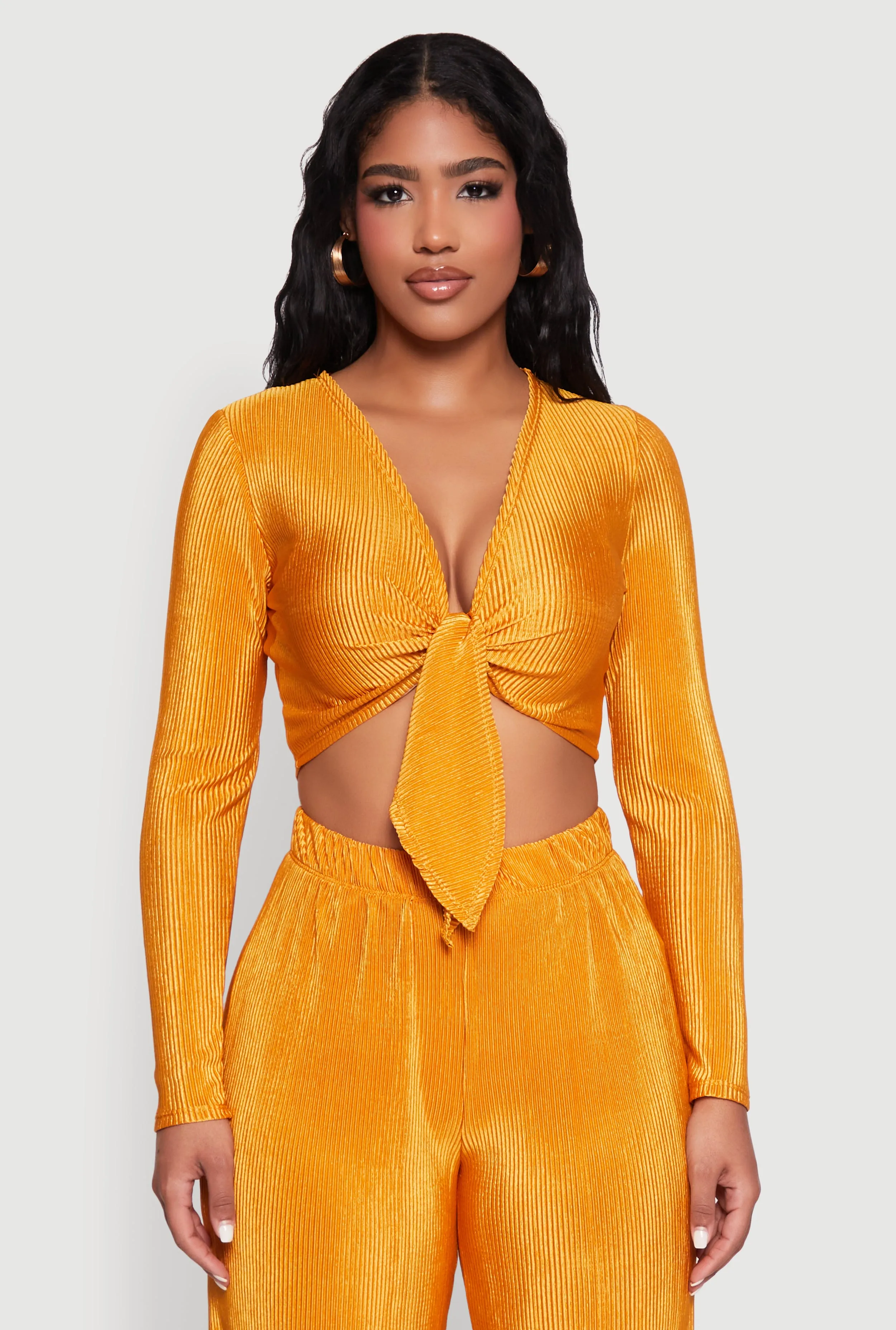 Plisse Tie Front Crop Top sold by Rainbow