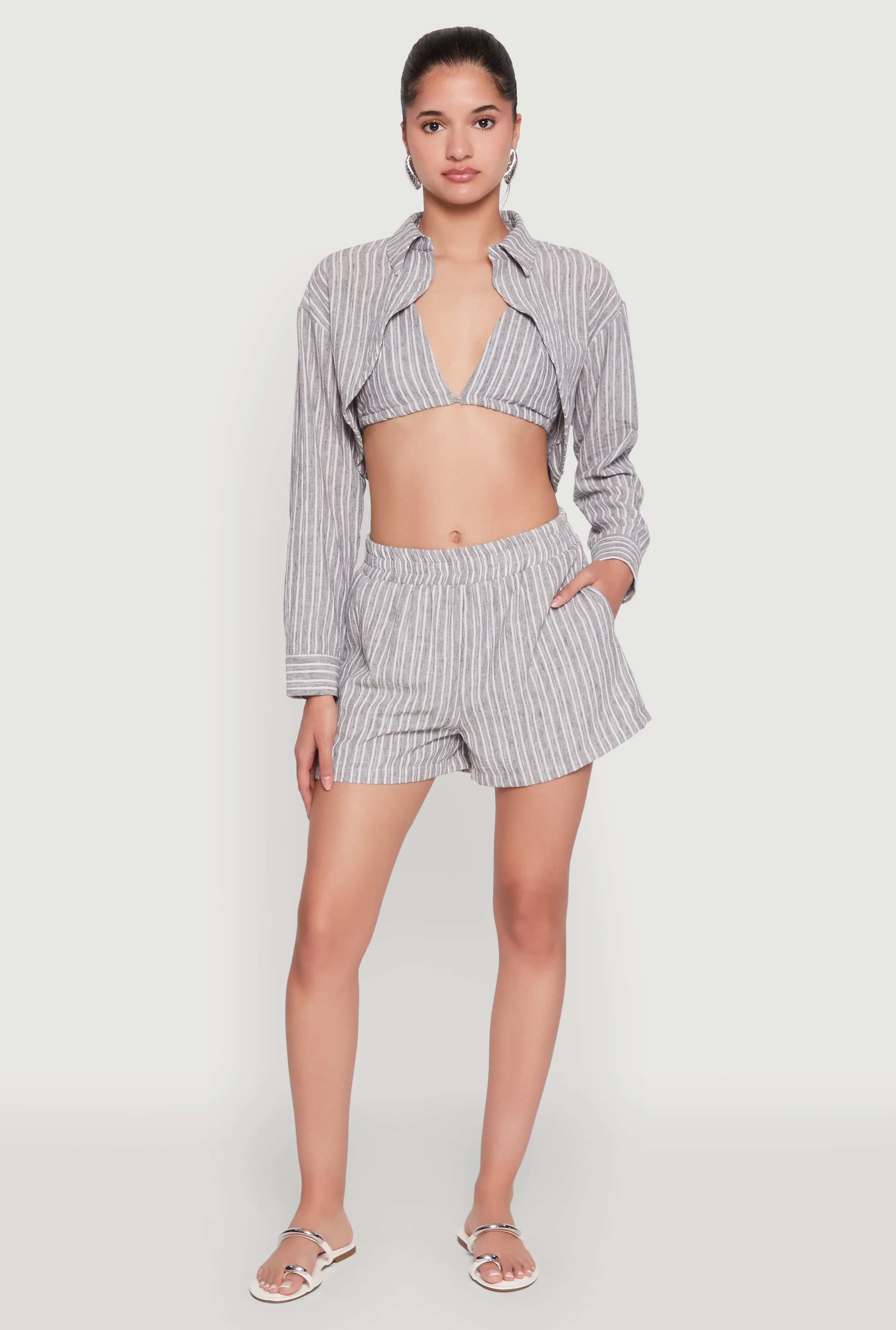 High Waisted Pinstripe Shorts sold by Rainbow