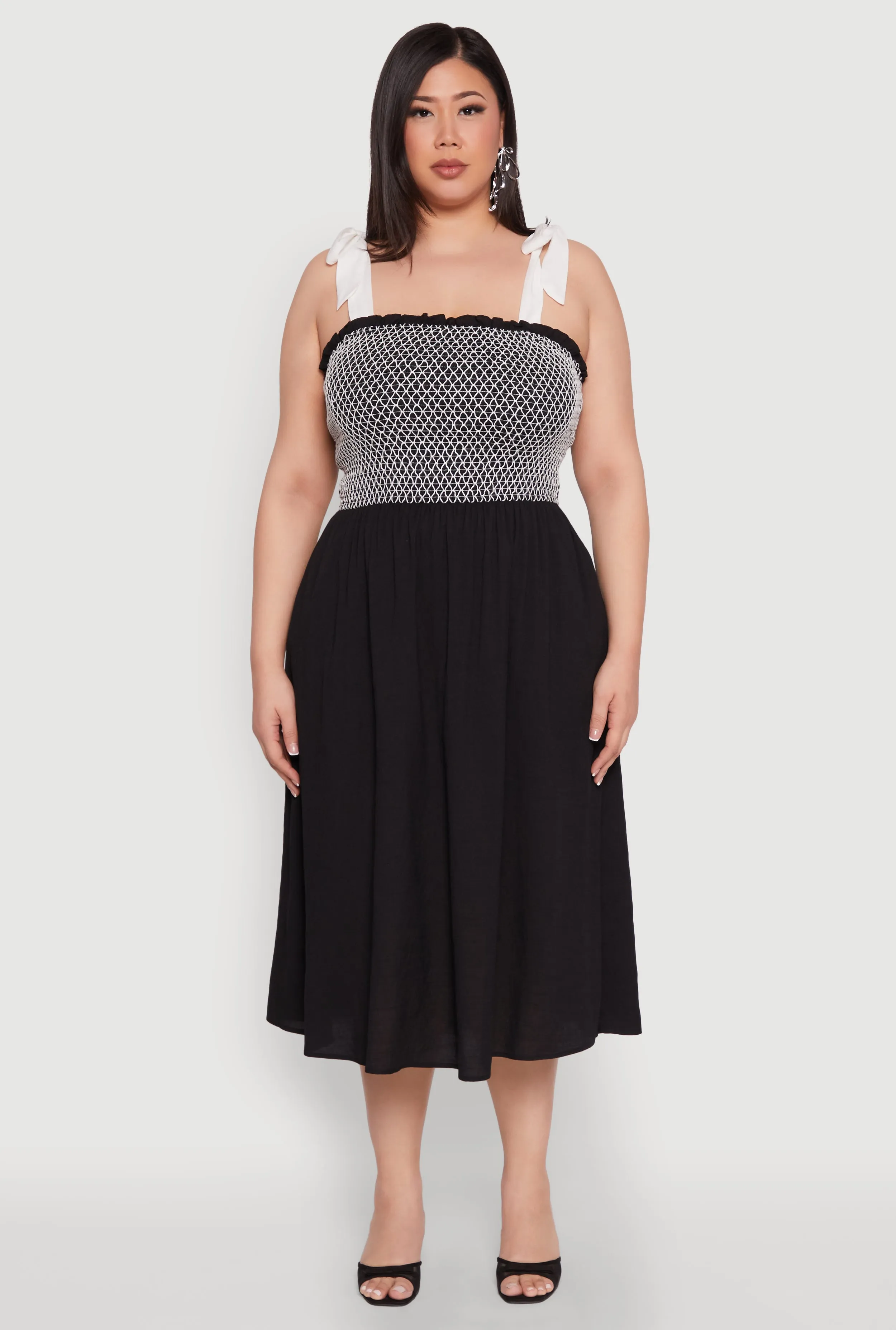 Plus Size Smocked Tie Shoulder Midi Dress sold by Rainbow product image thumbnail 2