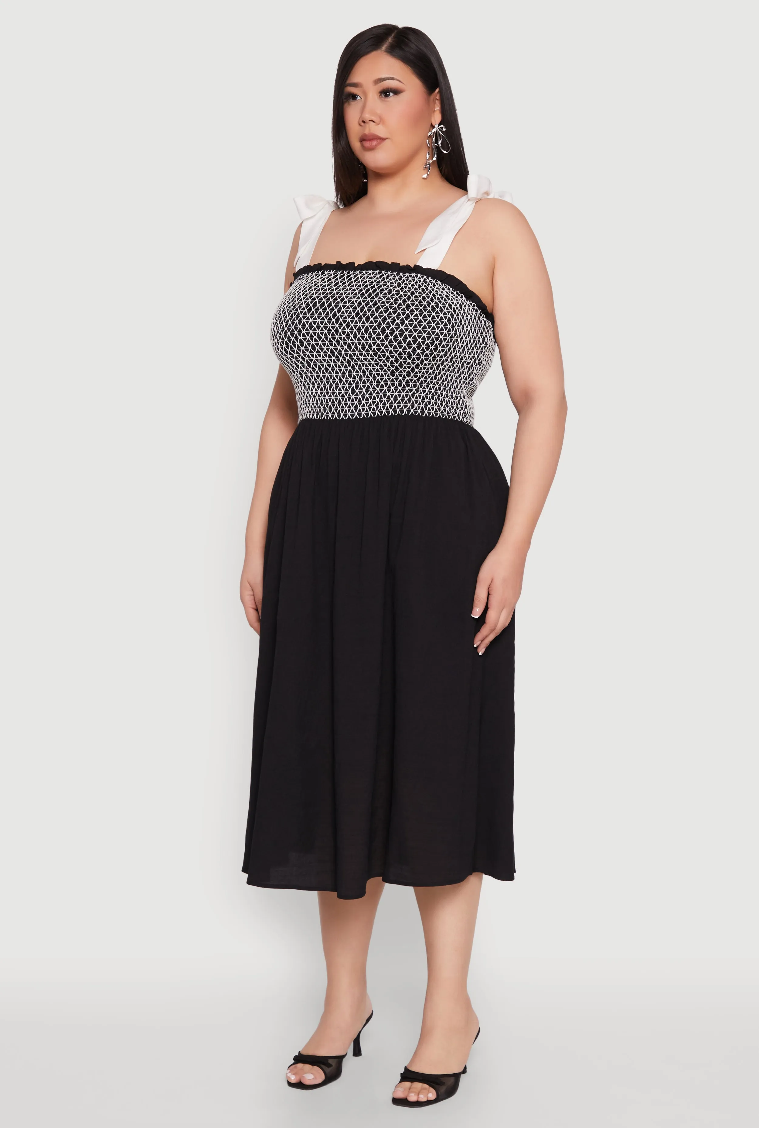 Plus Size Smocked Tie Shoulder Midi Dress sold by Rainbow product image thumbnail 3