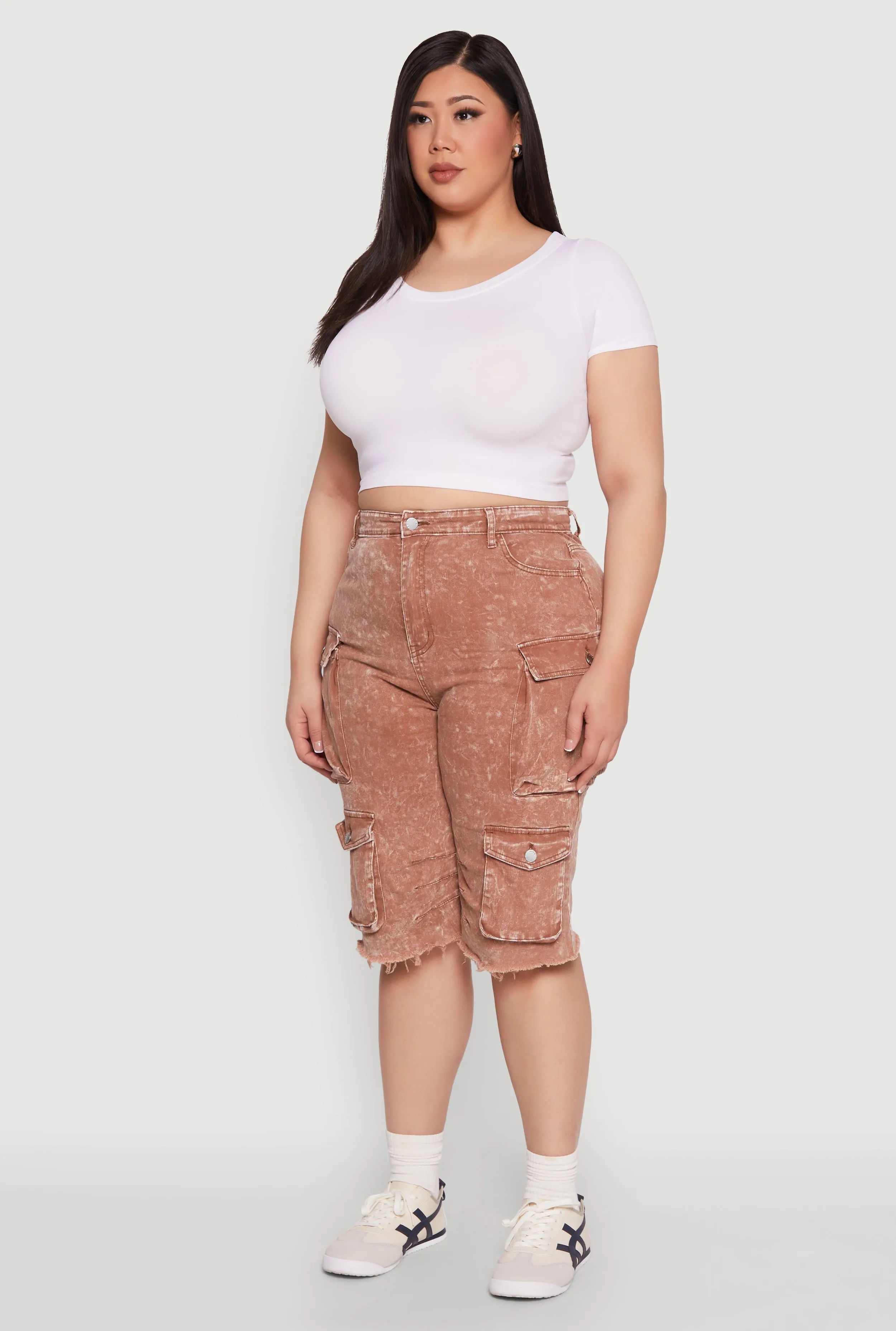 Plus Size Daisy Acid Wash Cargo Bermuda Shorts sold by Rainbow product image thumbnail 3