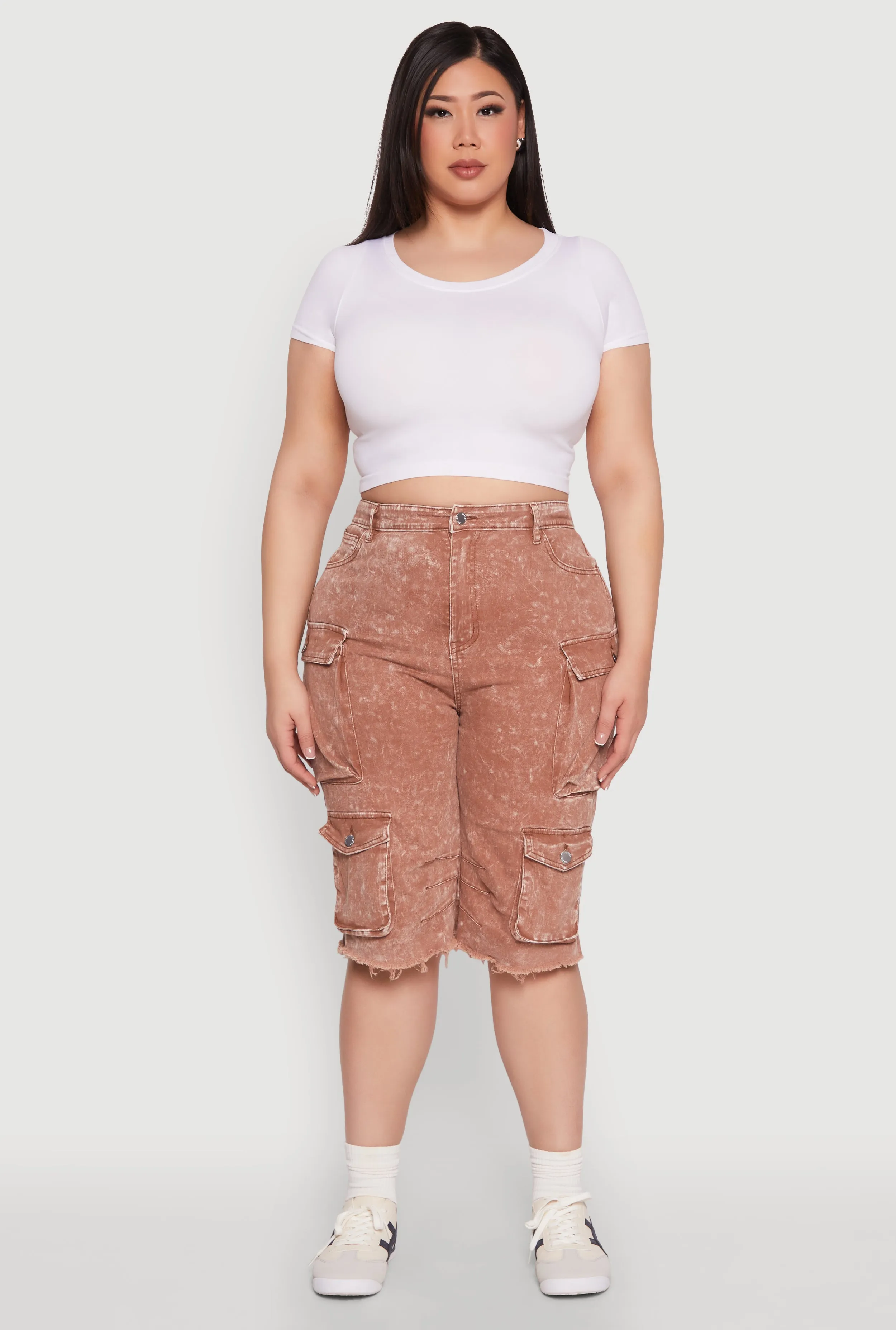 Plus Size Daisy Acid Wash Cargo Bermuda Shorts sold by Rainbow product image thumbnail 2
