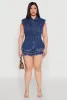 Plus Size Daisy Frayed Tiered Hem Denim Romper sold by Rainbow