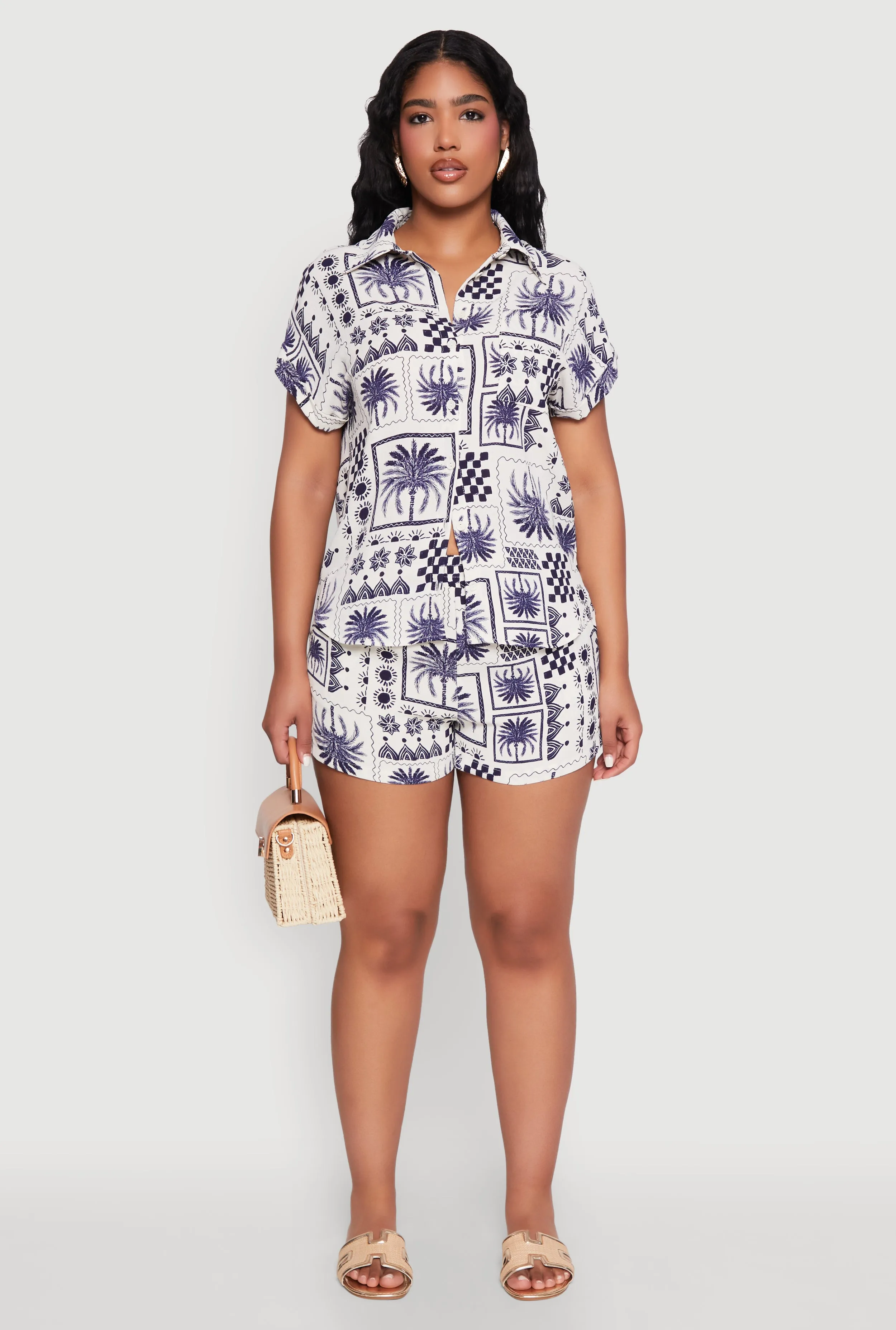 Palm Tree Print Elastic Waist Shorts sold by Rainbow product image thumbnail 2