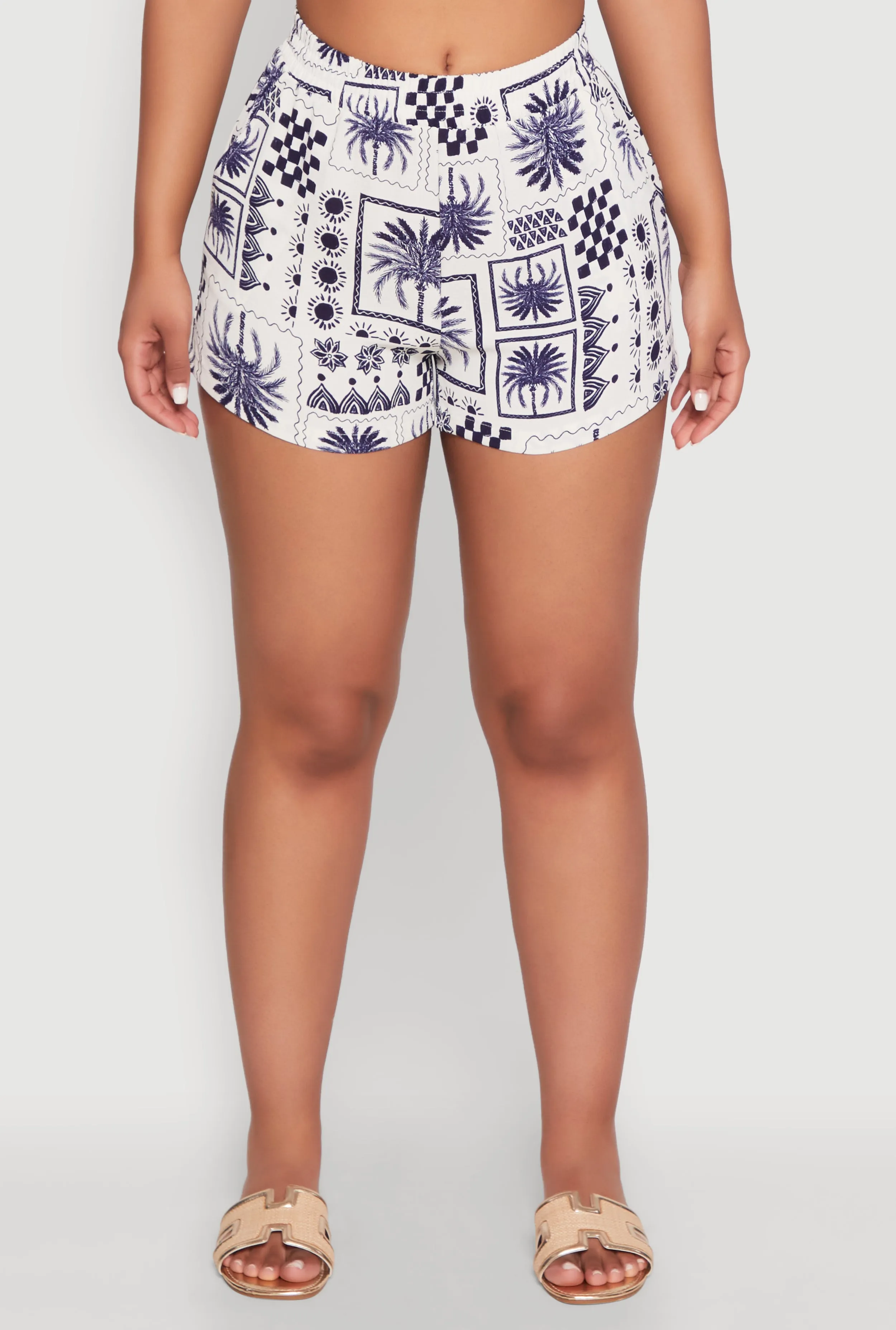 Palm Tree Print Elastic Waist Shorts sold by Rainbow product image thumbnail 3
