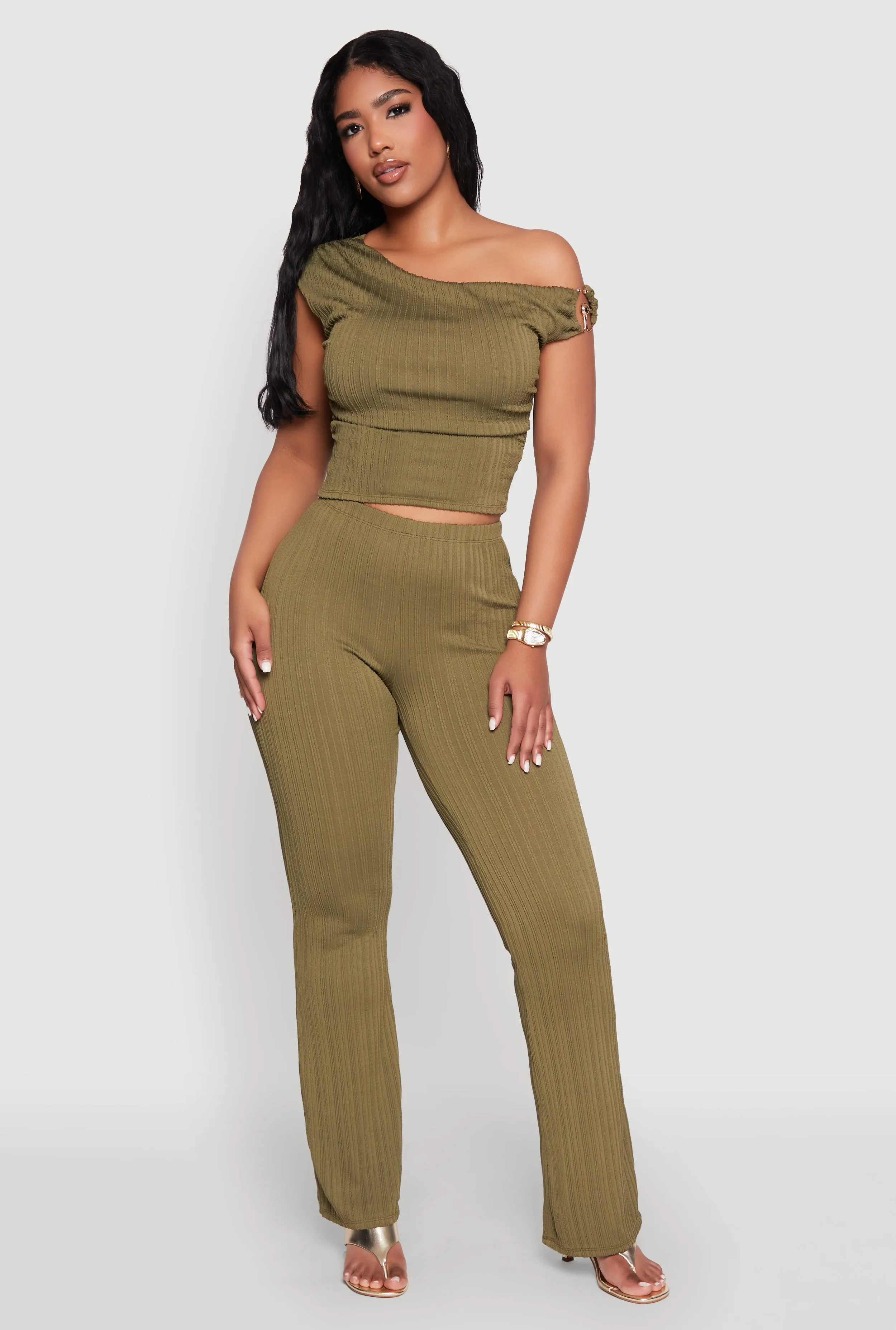 High Waisted Textured Knit Boot Cut Pants sold by Rainbow product image thumbnail 3