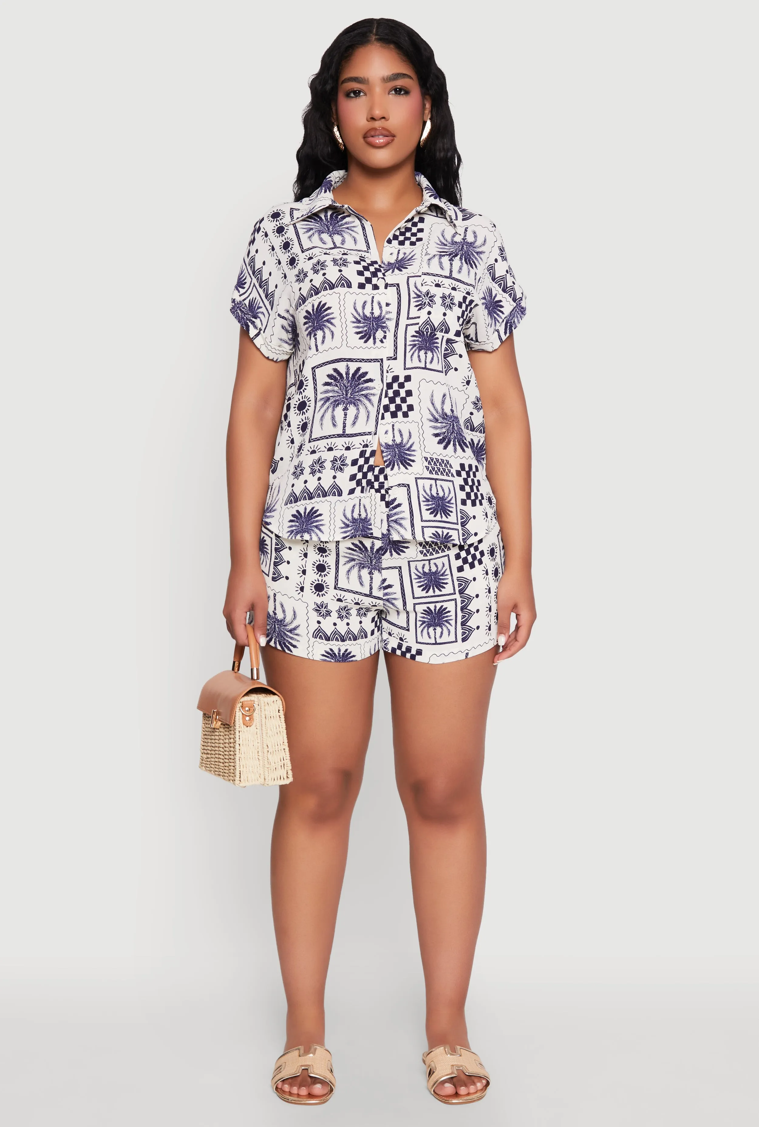 Palm Tree Print Fixed Cuff Shirt sold by Rainbow product image thumbnail 3