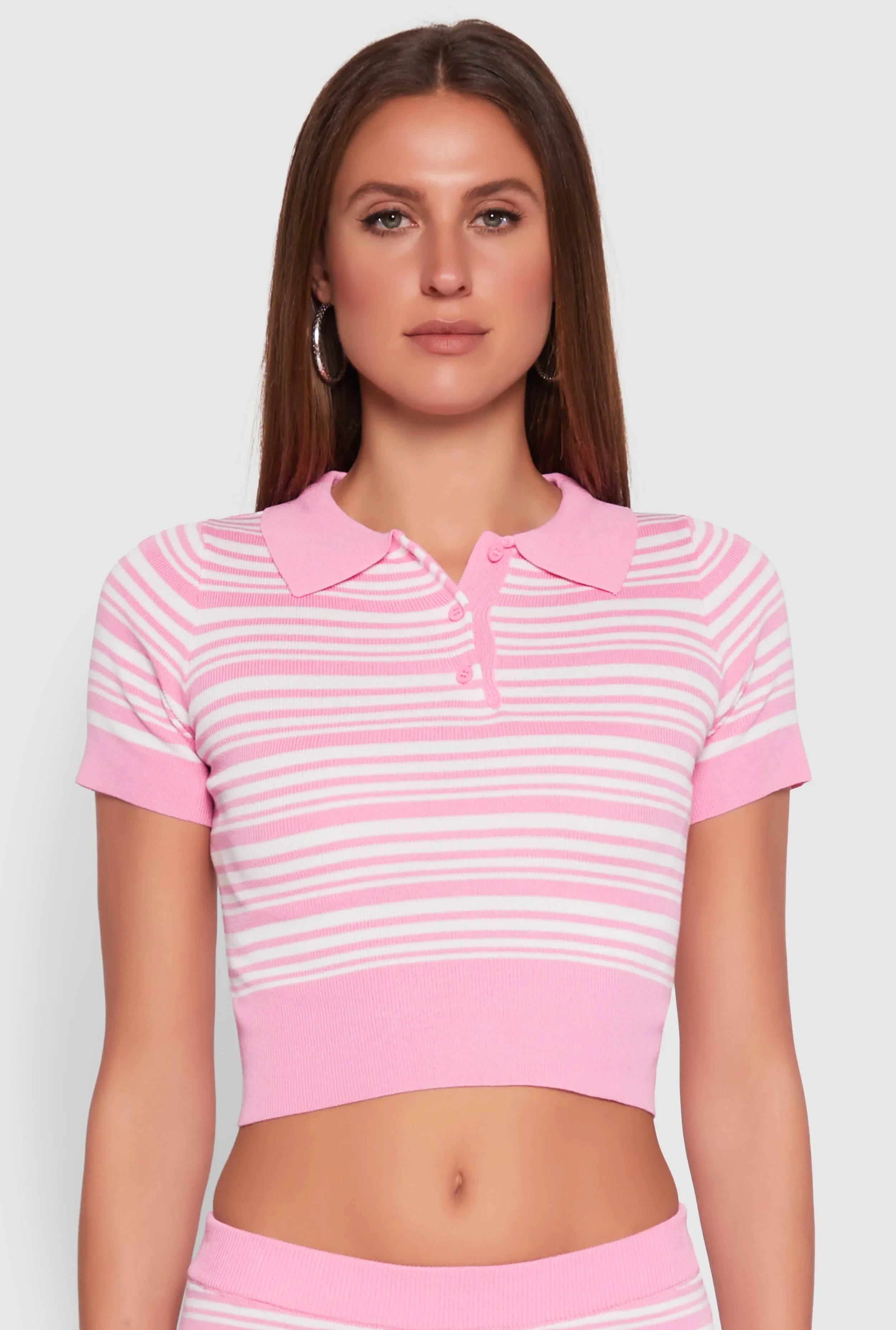 Daisy Striped Polo Crop Top sold by Rainbow