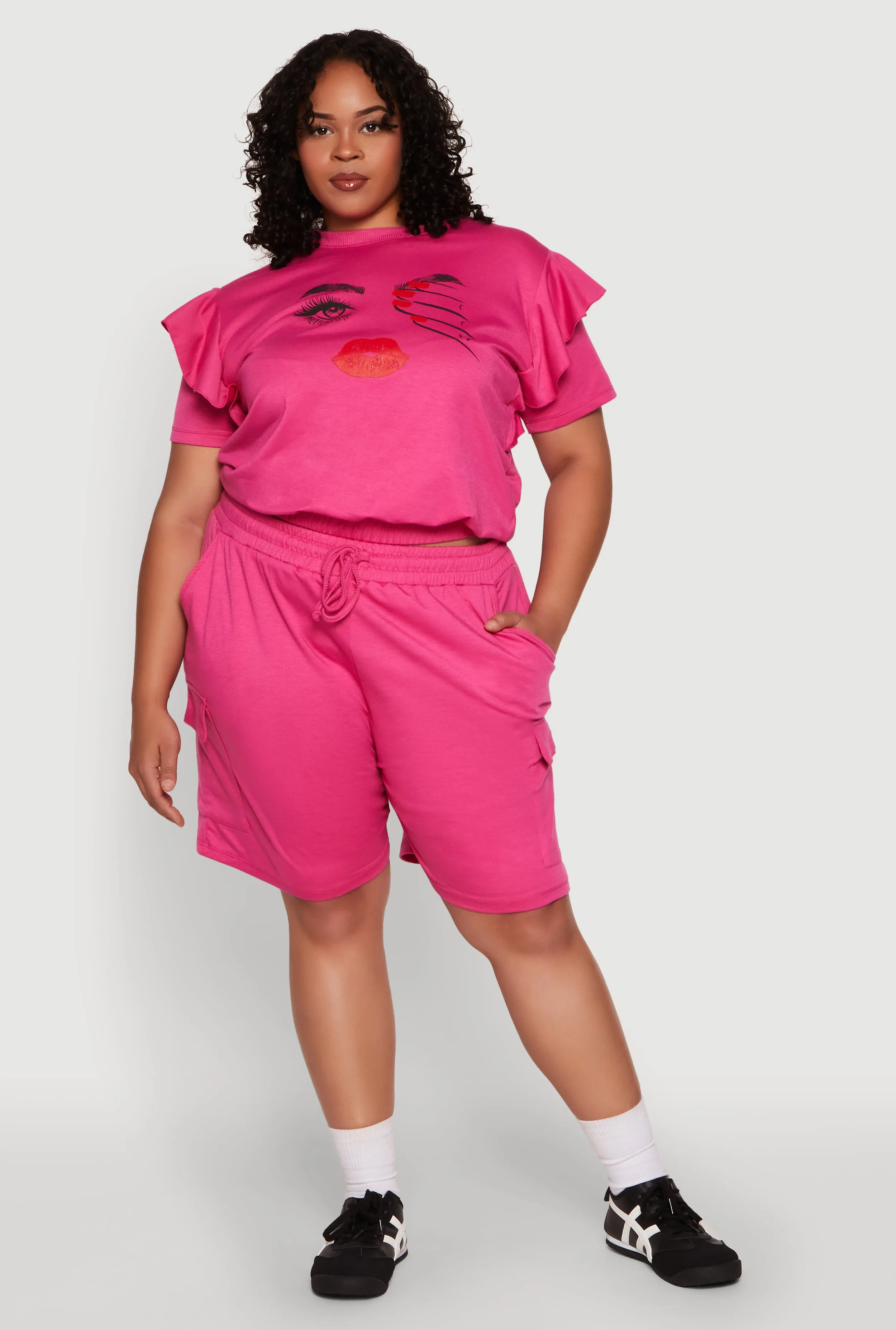 Plus Size Drawstring Cargo Sweatshorts sold by Rainbow