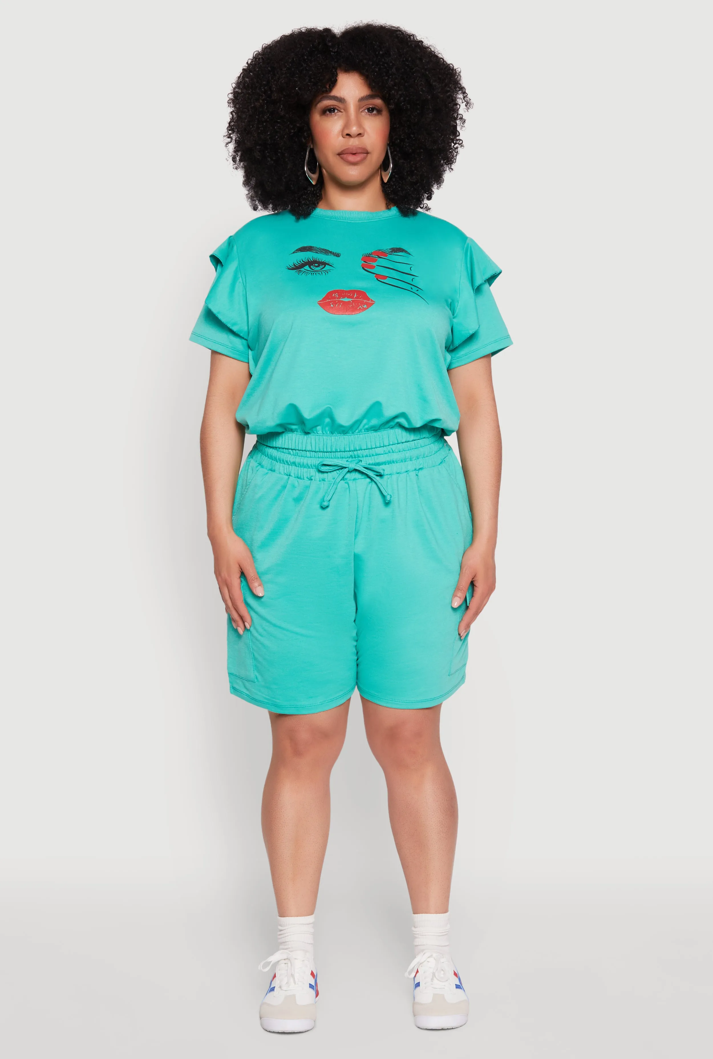 Plus Size Drawstring Cargo Sweatshorts sold by Rainbow