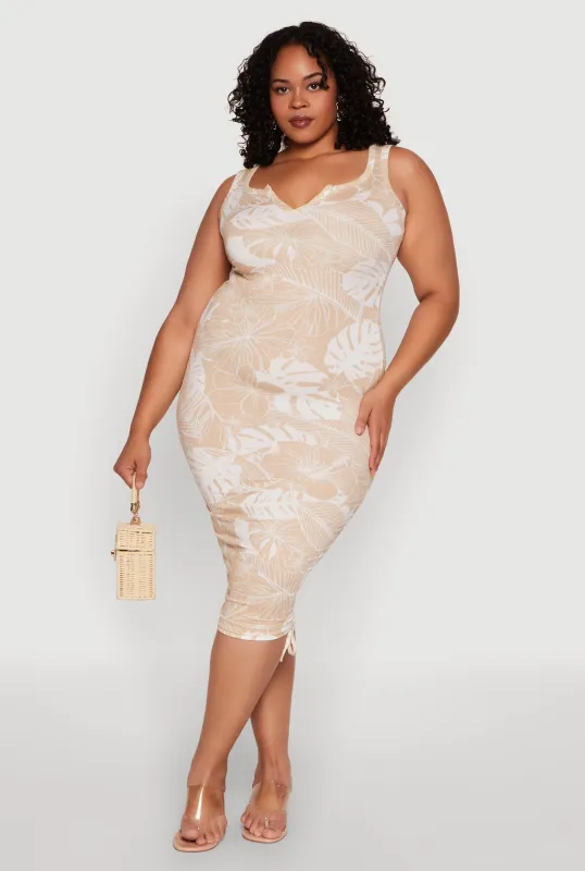 Plus Size Leaf Print Midi Dress sold by Rainbow