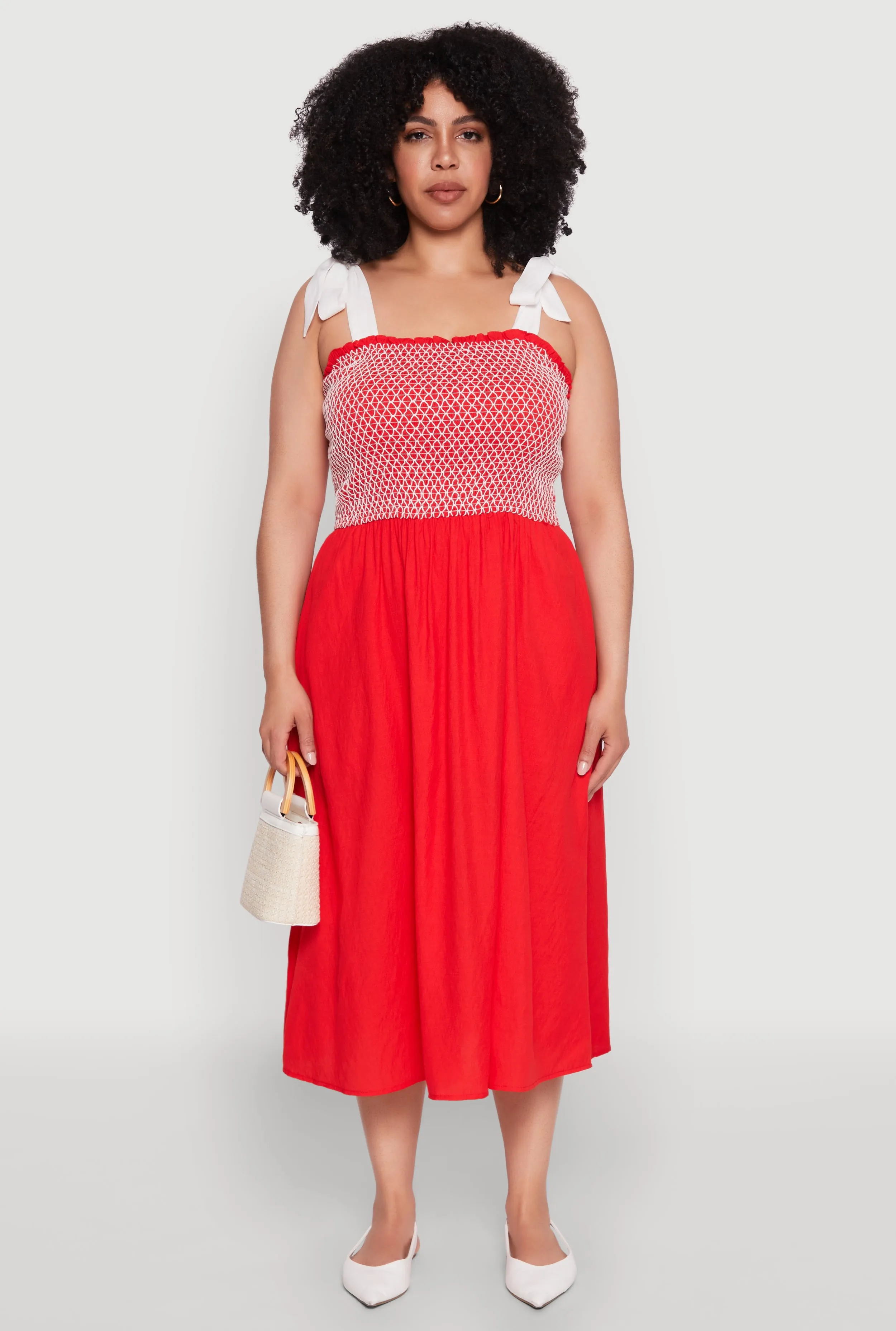 Plus Size Smocked Tie Shoulder Midi Dress sold by Rainbow product image thumbnail 2