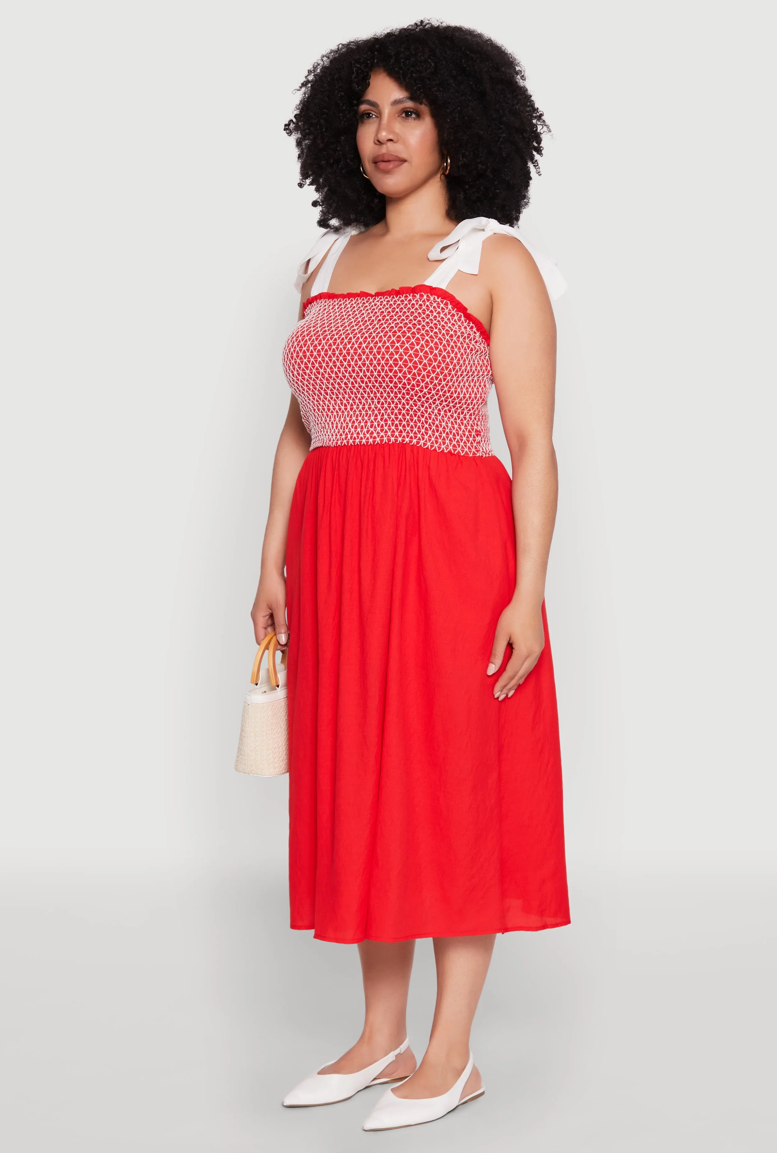 Plus Size Smocked Tie Shoulder Midi Dress sold by Rainbow product image thumbnail 3