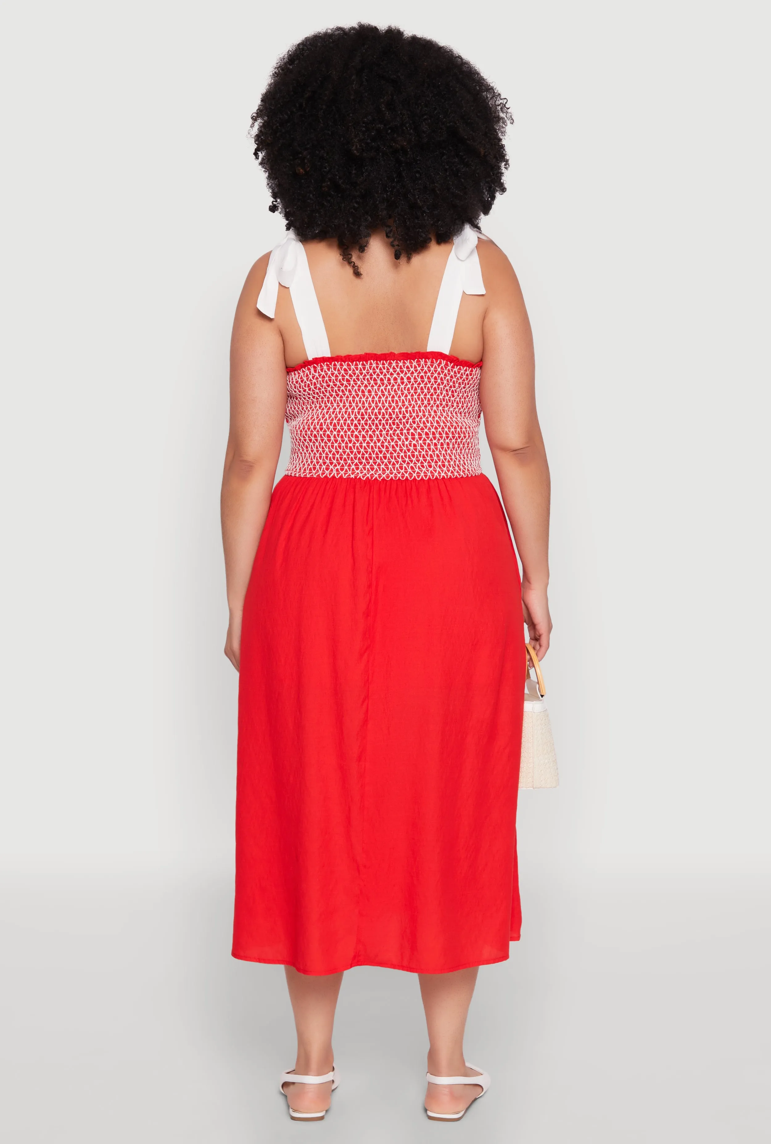 Plus Size Smocked Tie Shoulder Midi Dress sold by Rainbow product image thumbnail 5