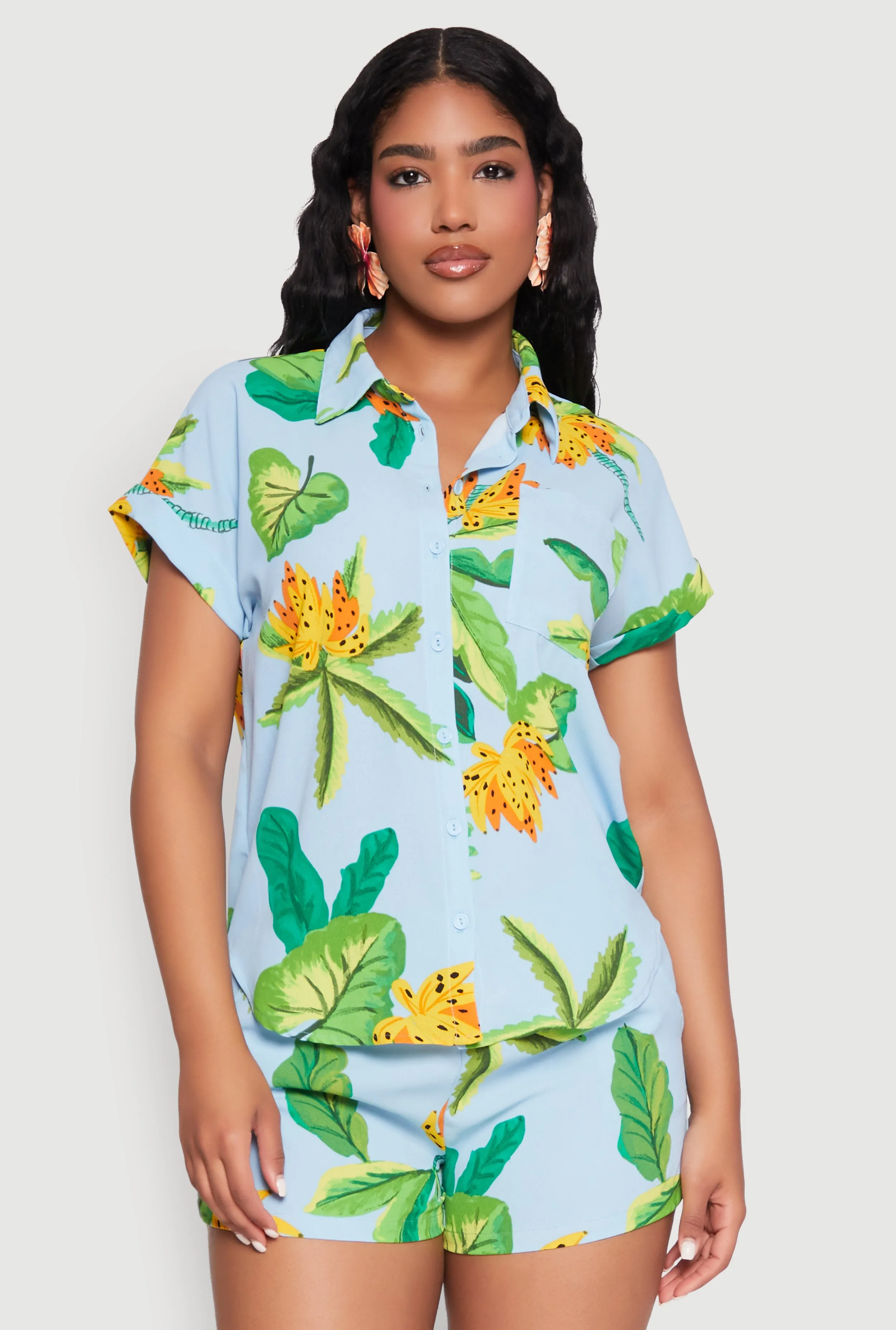 Banana Tropical Print Fixed Cuff Shirt sold by Rainbow