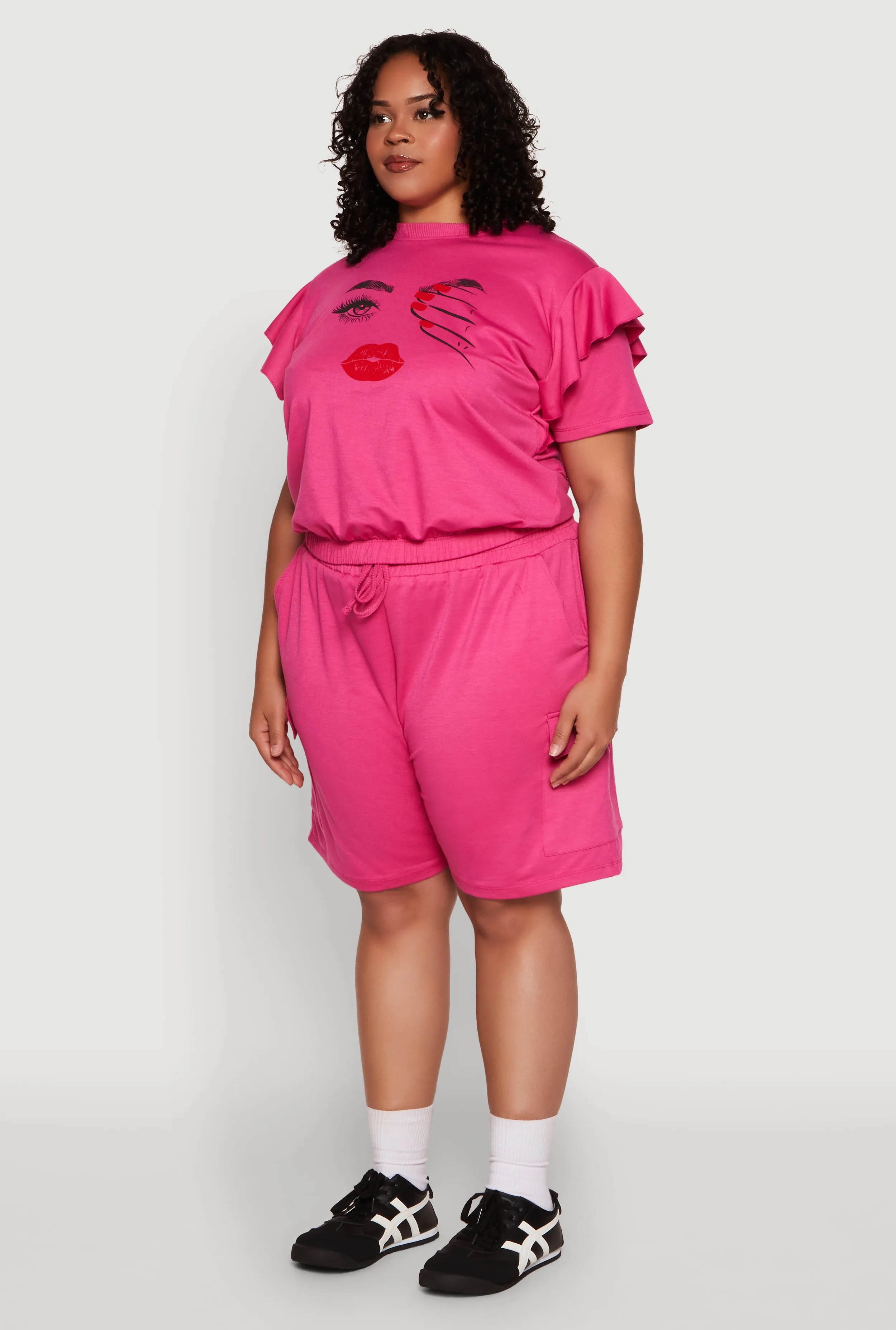 Plus Size Tiered Ruffle Sleeve Face Graphic Top sold by Rainbow product image thumbnail 5