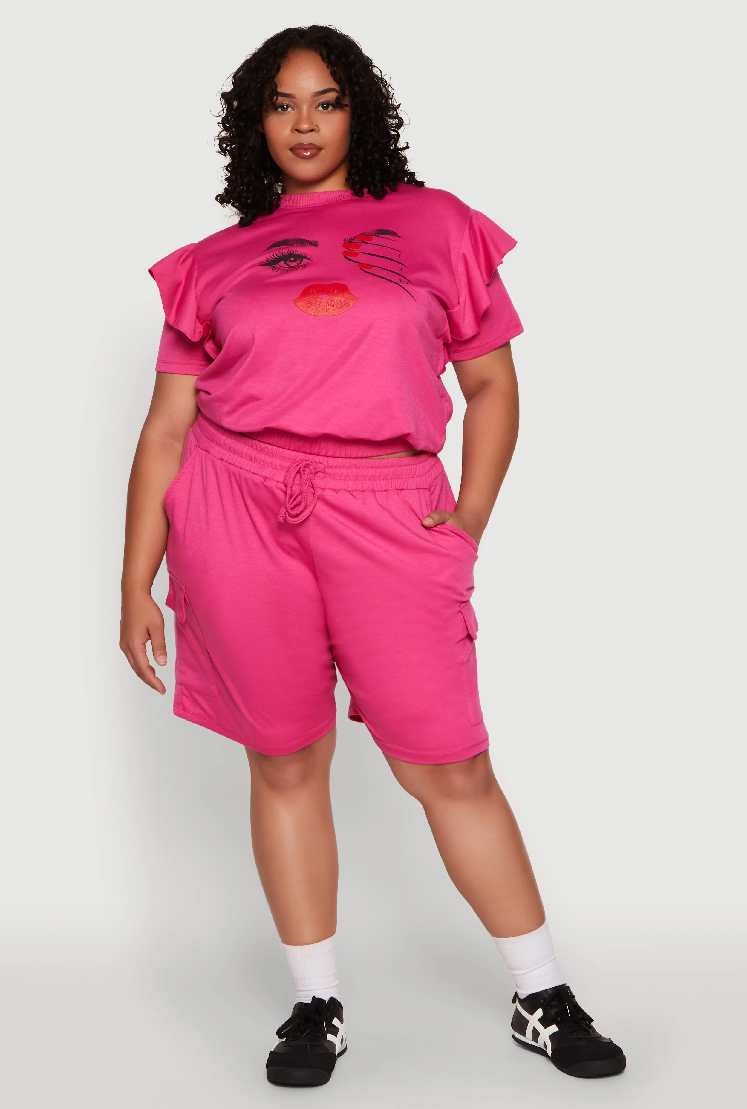 Plus Size Tiered Ruffle Sleeve Face Graphic Top sold by Rainbow product image thumbnail 3