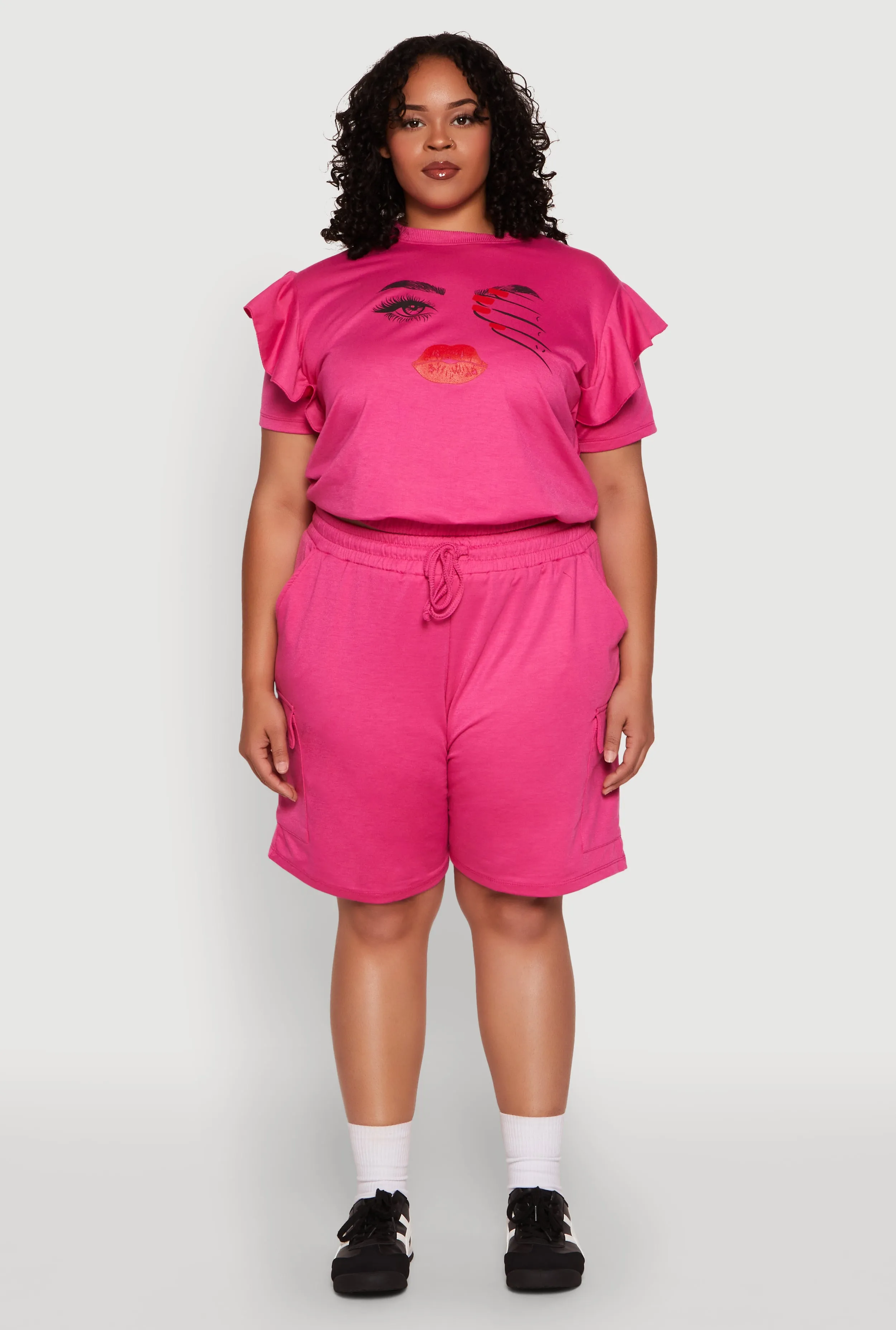 Plus Size Tiered Ruffle Sleeve Face Graphic Top sold by Rainbow product image thumbnail 2