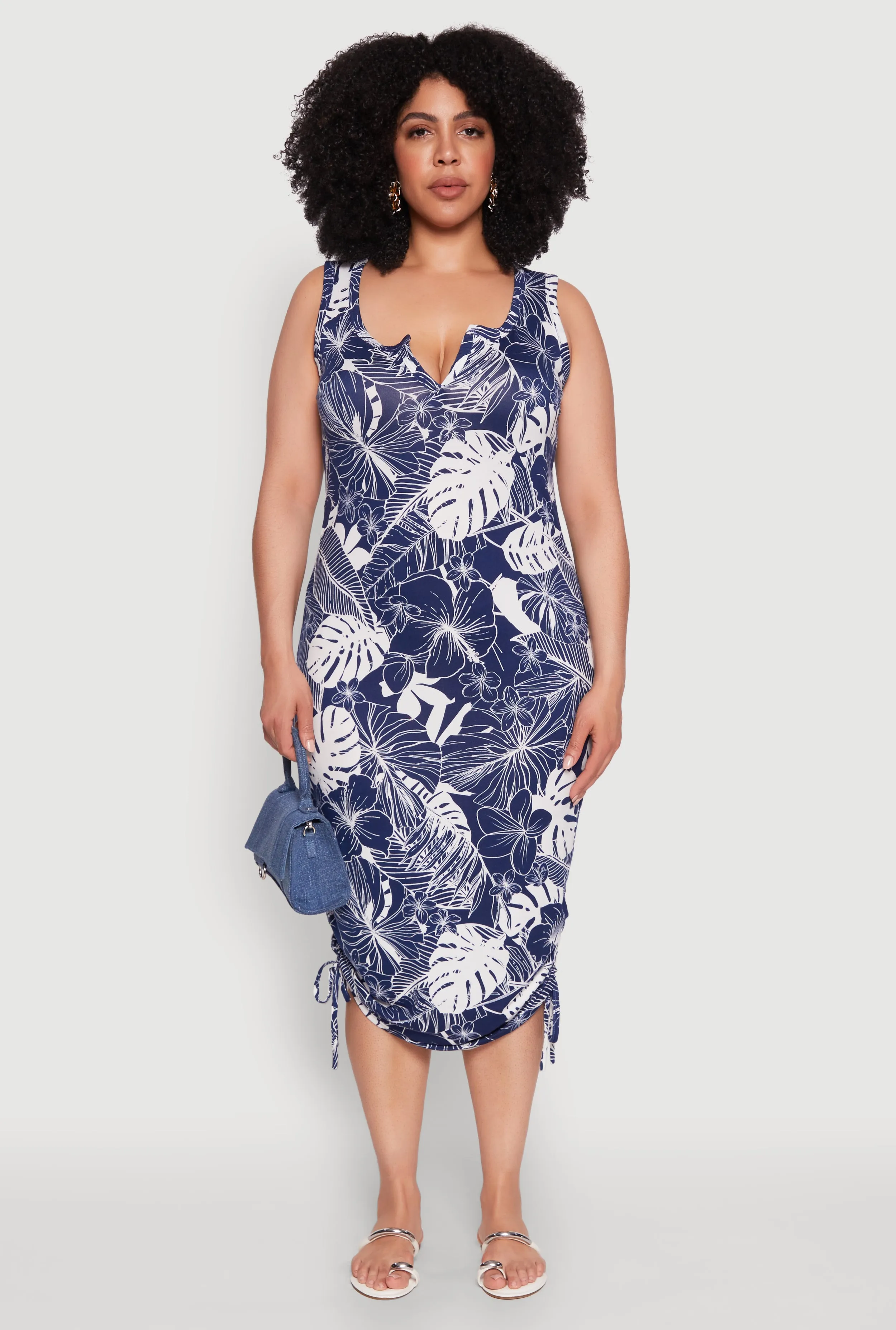 Plus Size Leaf Print Midi Dress sold by Rainbow