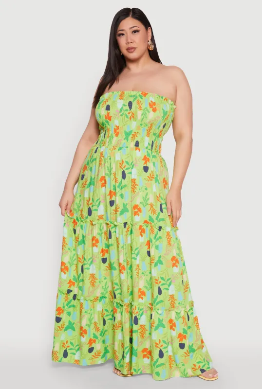 Plus Size House Plant Print Tiered Maxi Dress sold by Rainbow