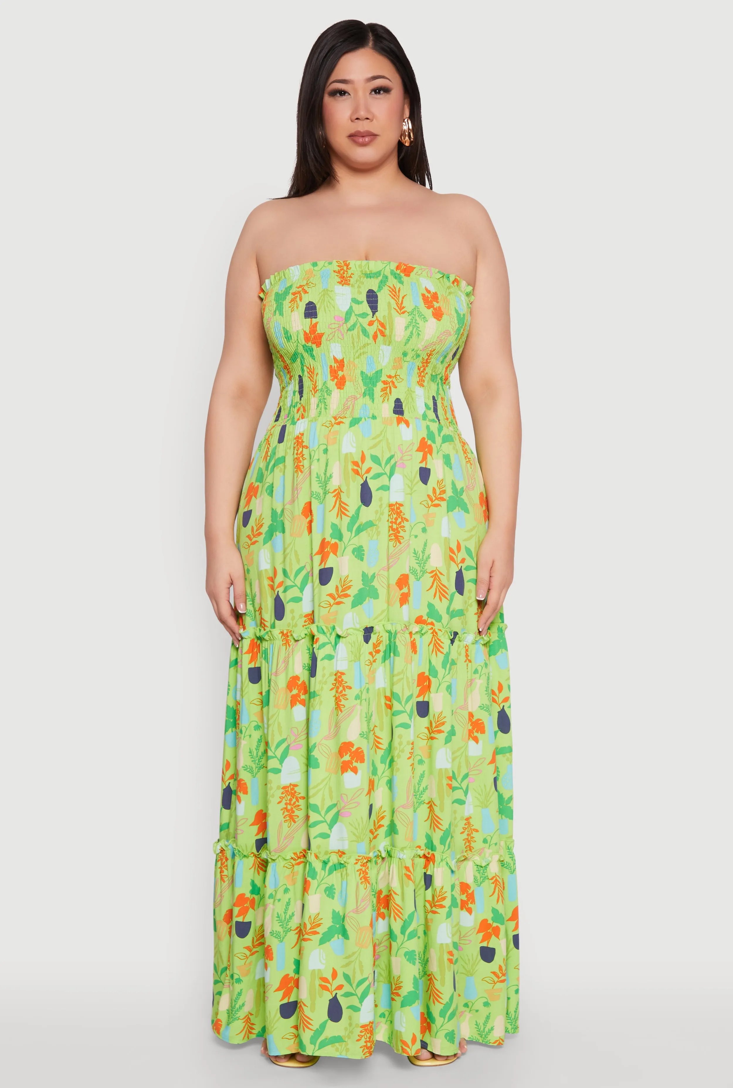 Plus Size House Plant Print Tiered Maxi Dress sold by Rainbow product image thumbnail 2