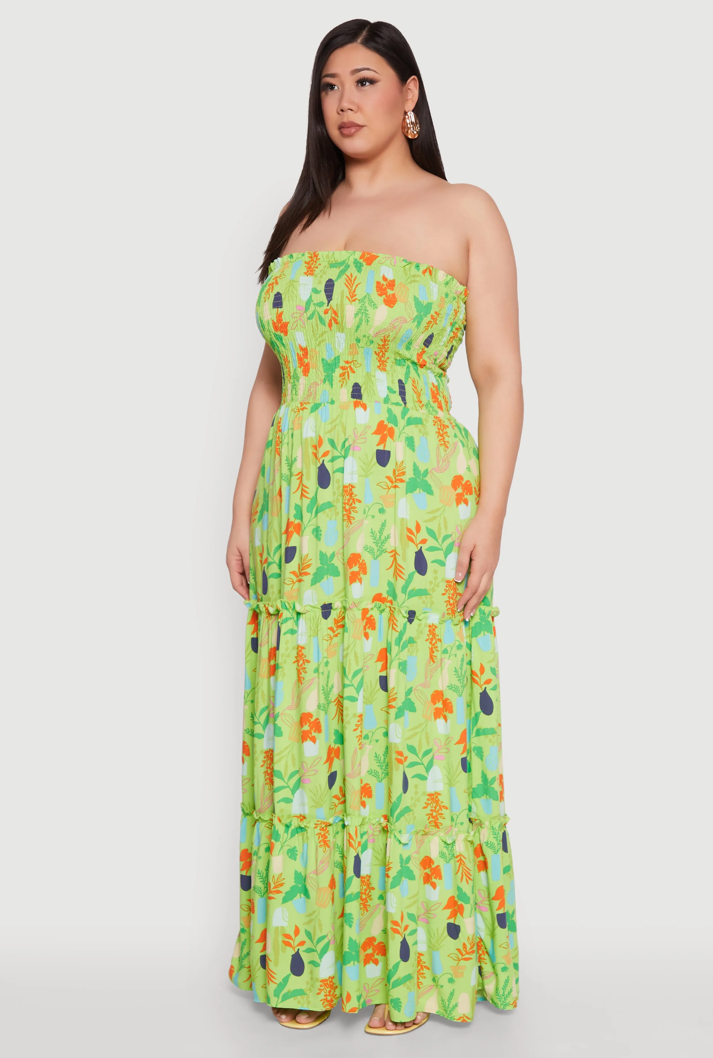 Plus Size House Plant Print Tiered Maxi Dress sold by Rainbow product image thumbnail 3