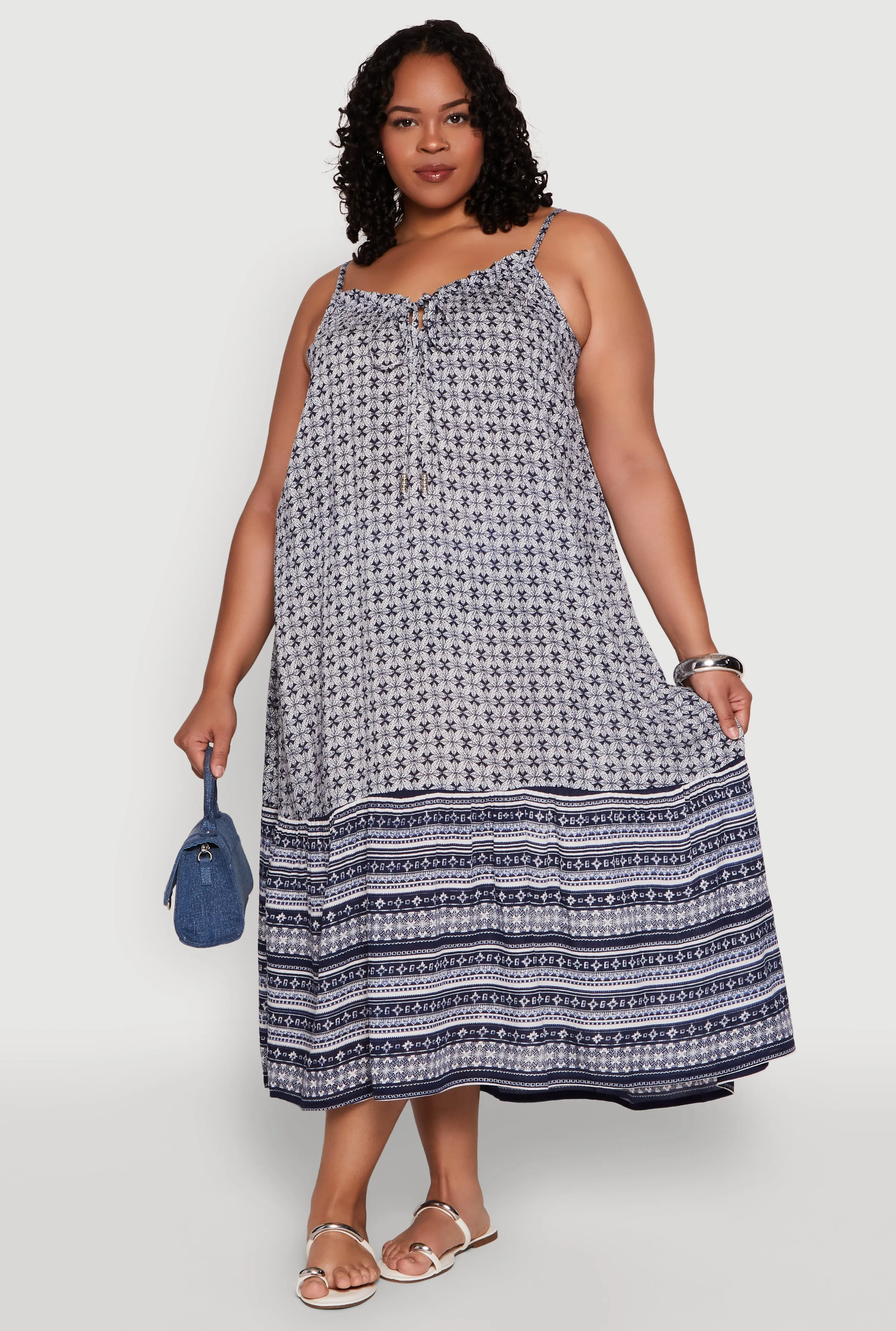 Plus Size Border Print Keyhole Maxi Dress sold by Rainbow