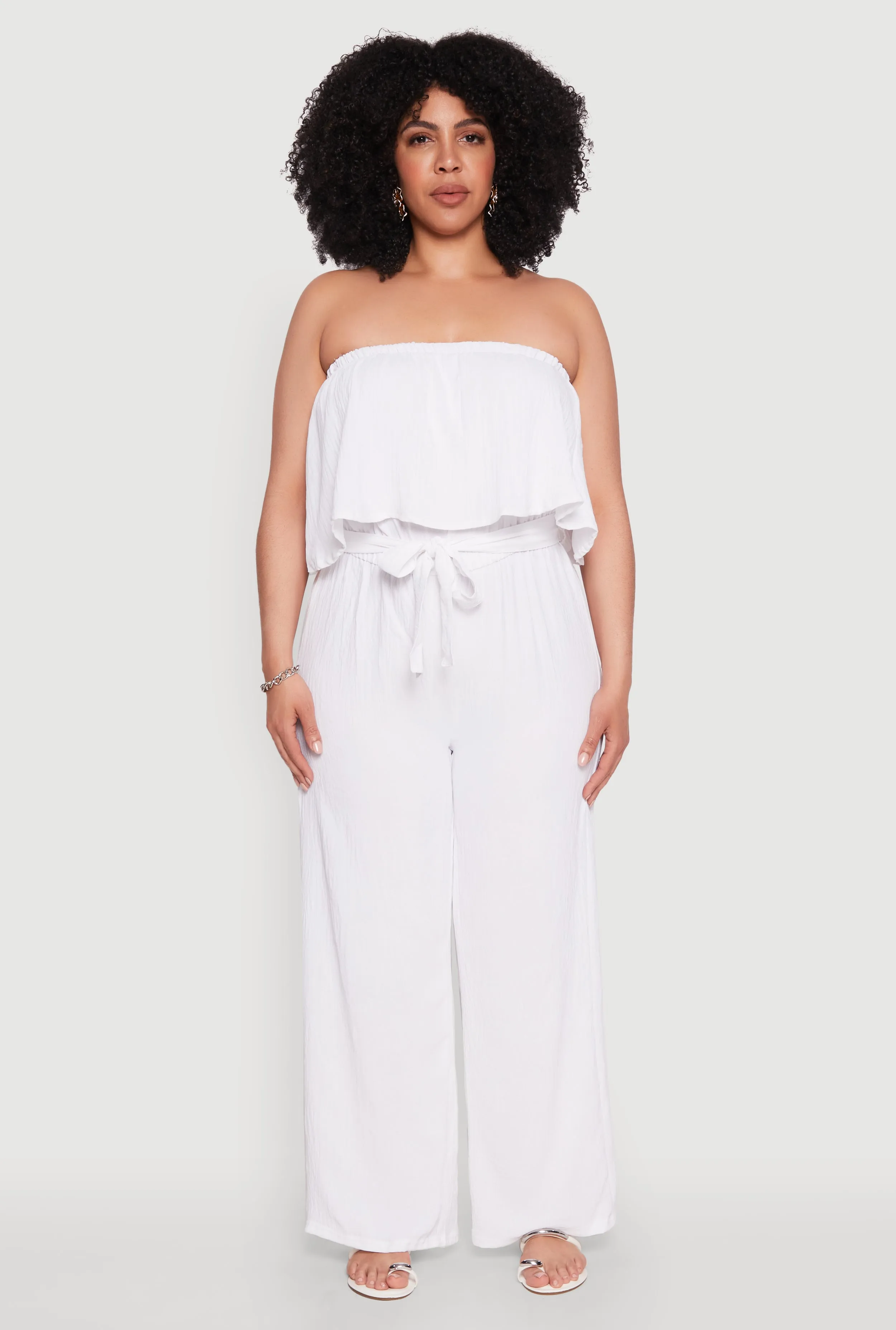 Plus Size Ruffle Overlay Jumpsuit sold by Rainbow