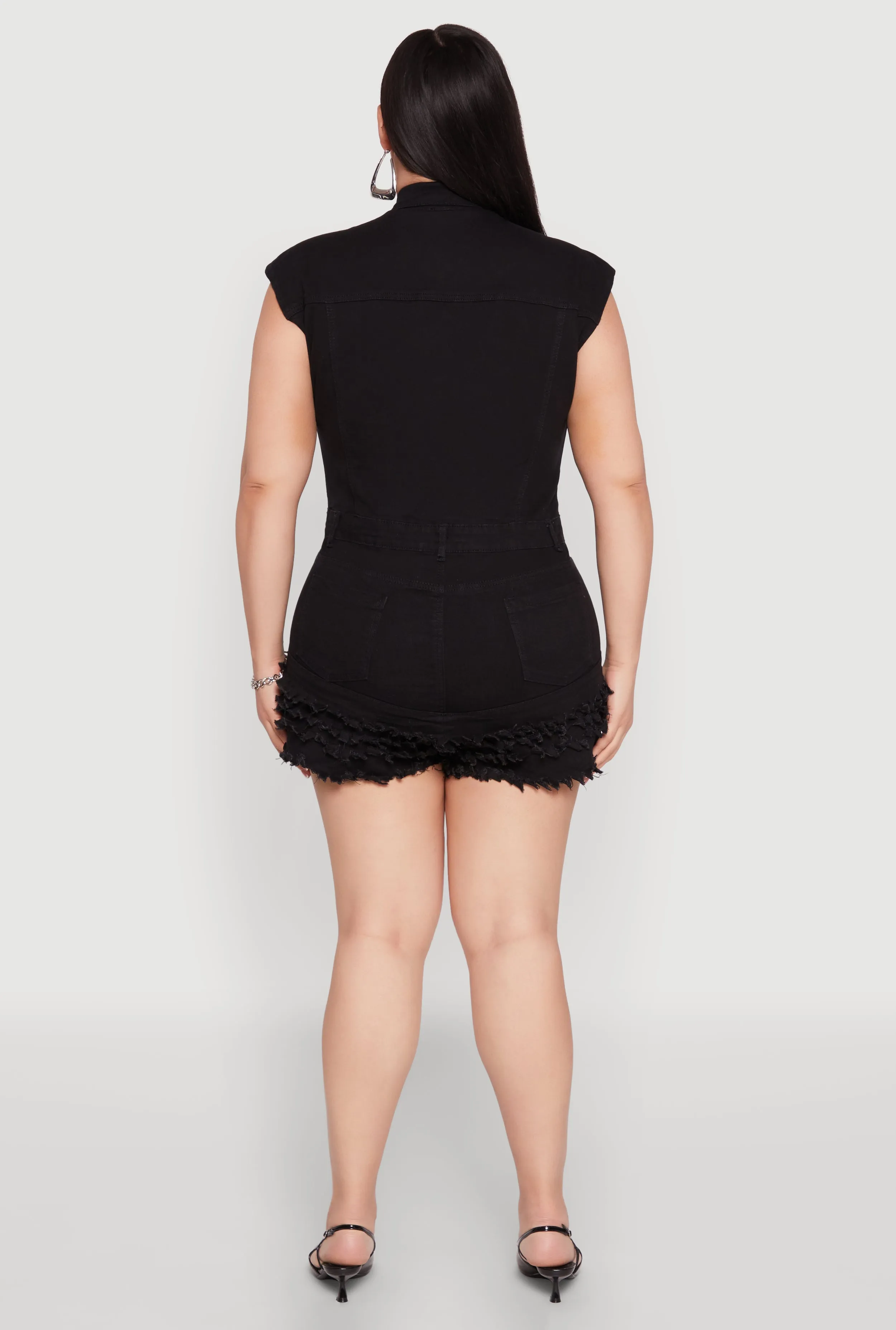 Plus Size Daisy Frayed Tiered Hem Denim Romper sold by Rainbow product image thumbnail 5