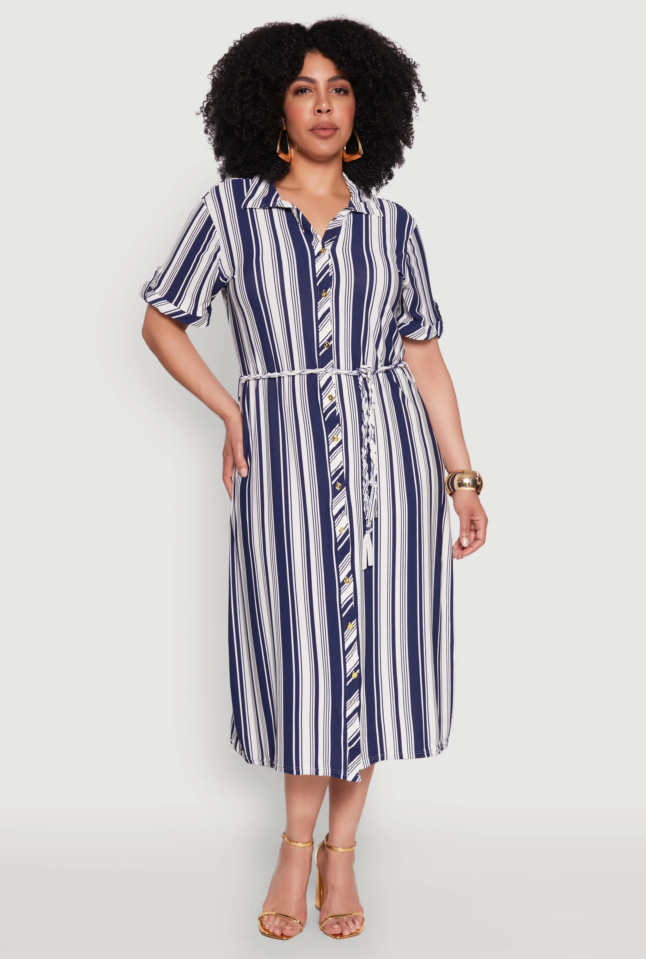 Plus Size Striped Midi Shirt Dress sold by Rainbow