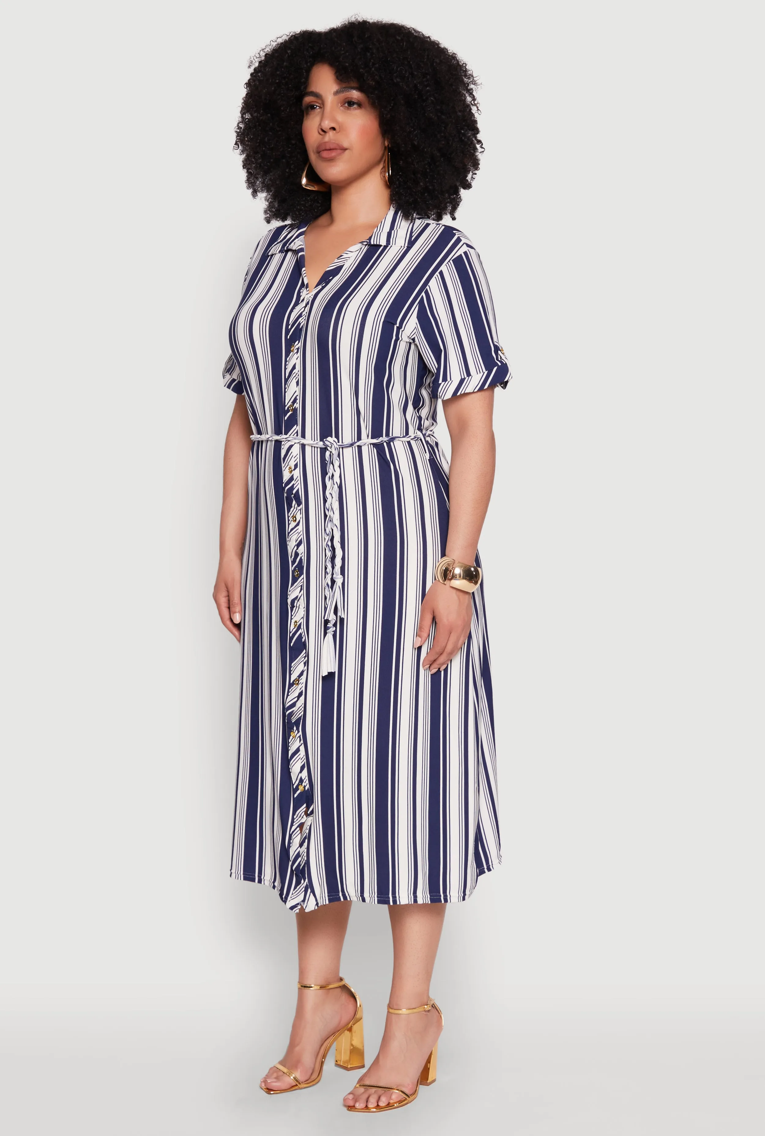 Plus Size Striped Midi Shirt Dress sold by Rainbow product image thumbnail 3