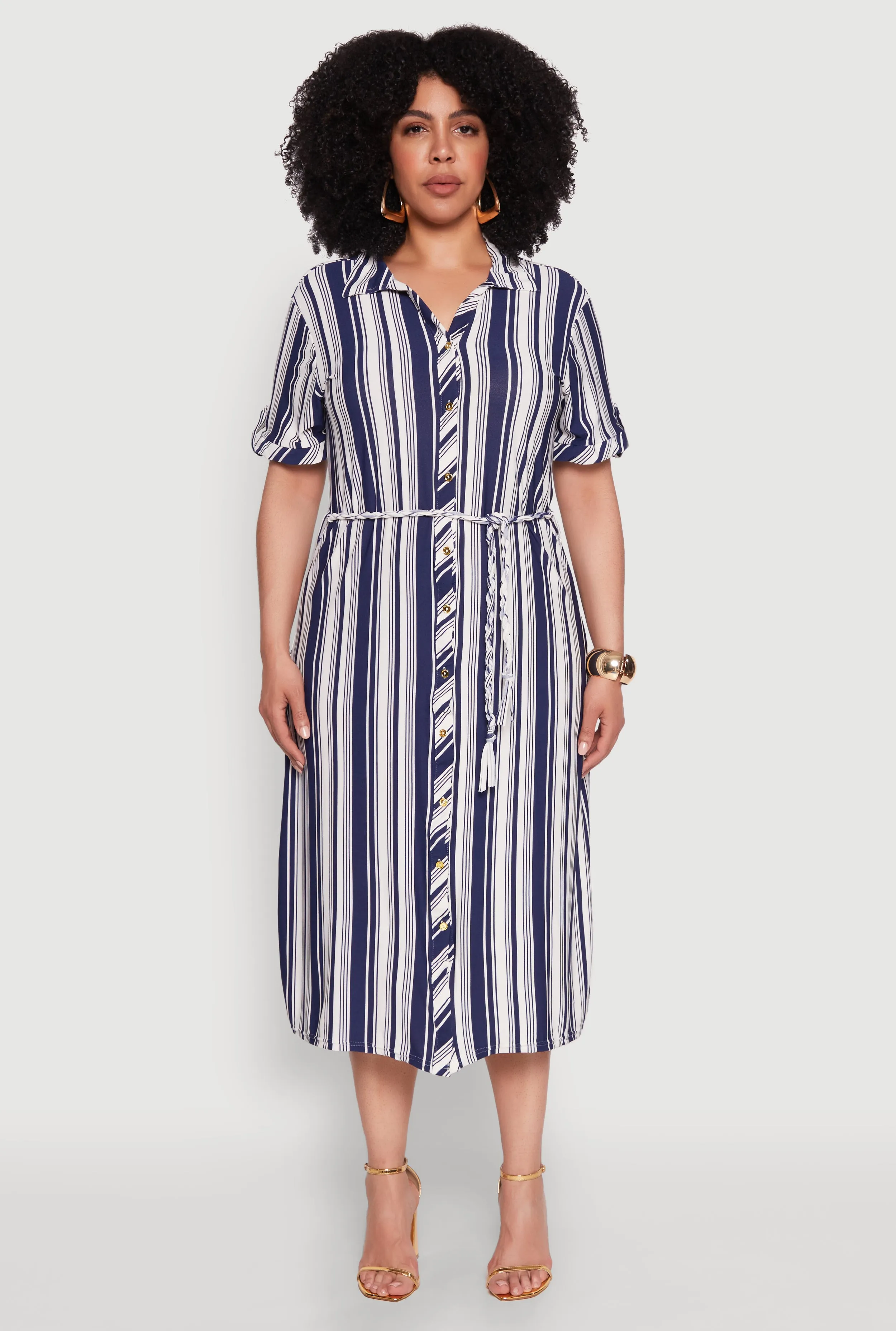 Plus Size Striped Midi Shirt Dress sold by Rainbow product image thumbnail 2