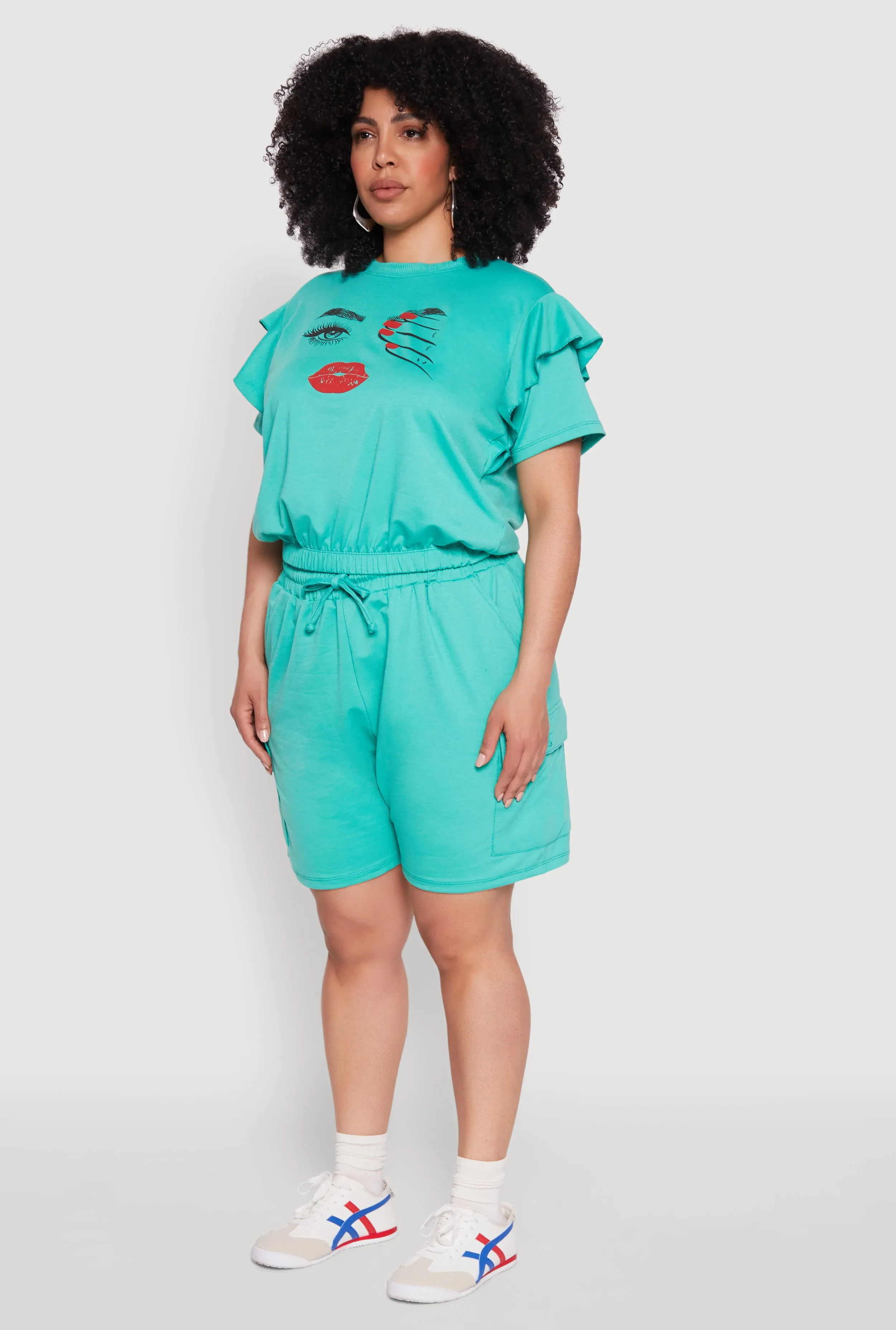 Plus Size Tiered Ruffle Sleeve Face Graphic Top sold by Rainbow product image thumbnail 5