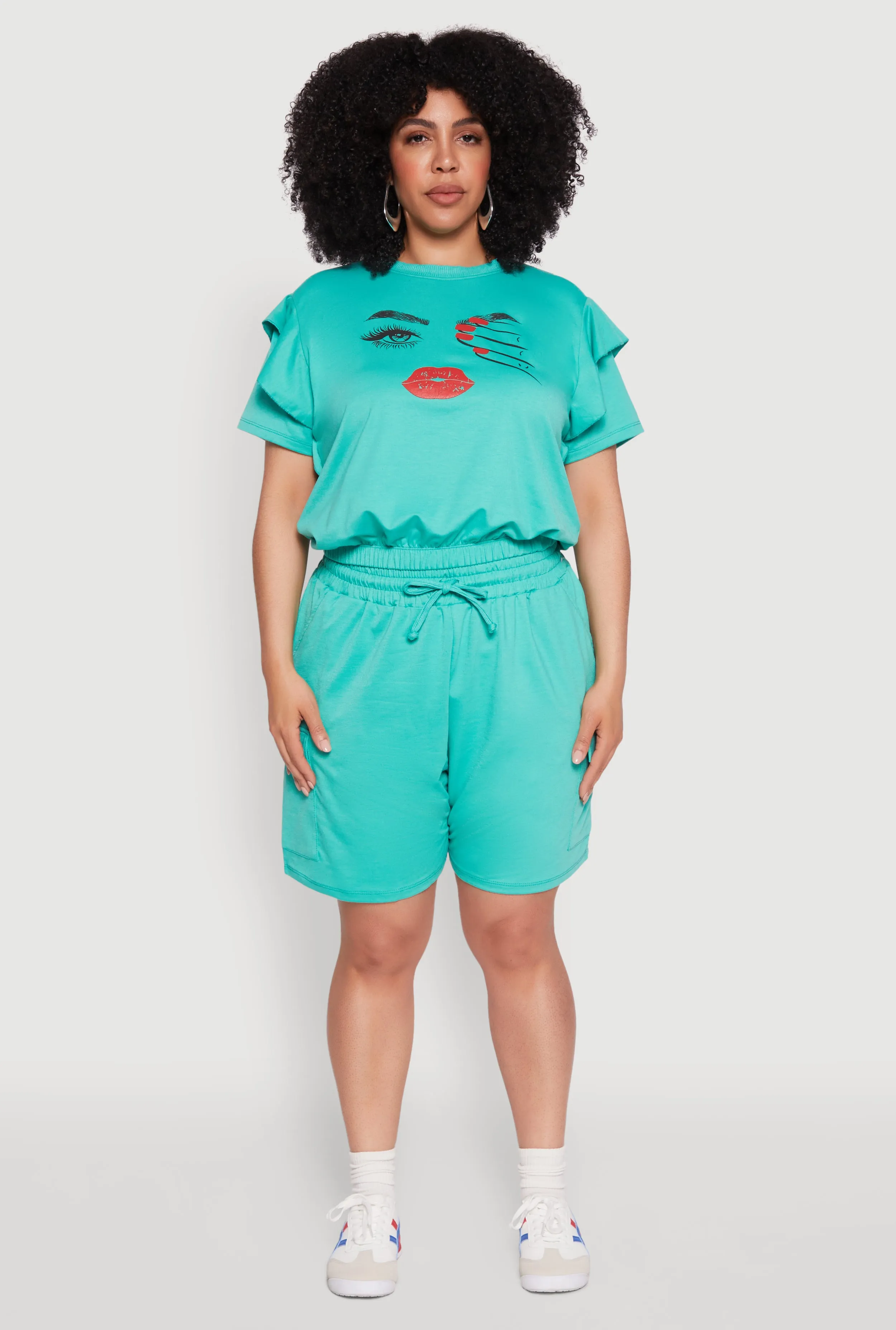 Plus Size Tiered Ruffle Sleeve Face Graphic Top sold by Rainbow product image thumbnail 2