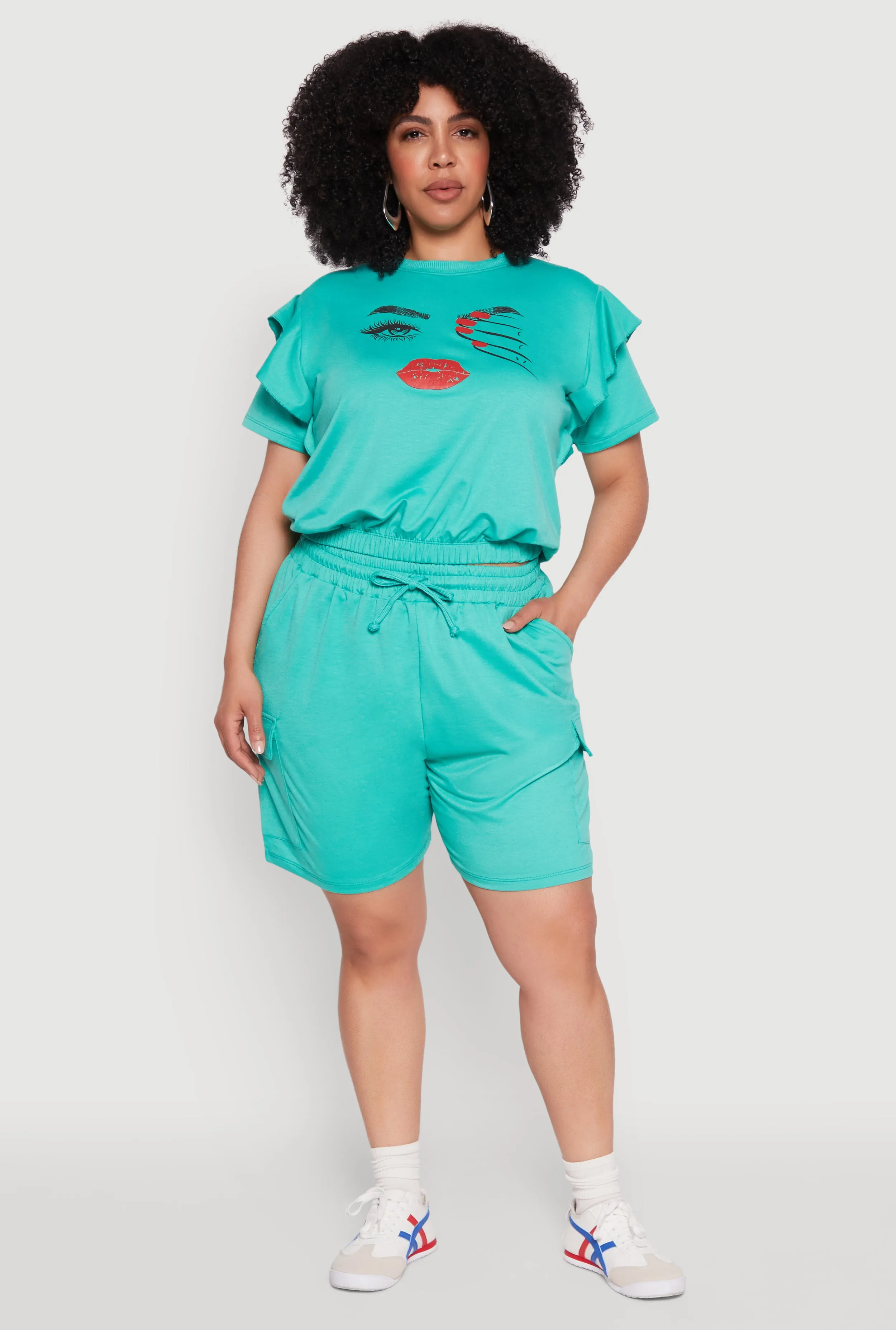 Plus Size Tiered Ruffle Sleeve Face Graphic Top sold by Rainbow product image thumbnail 3