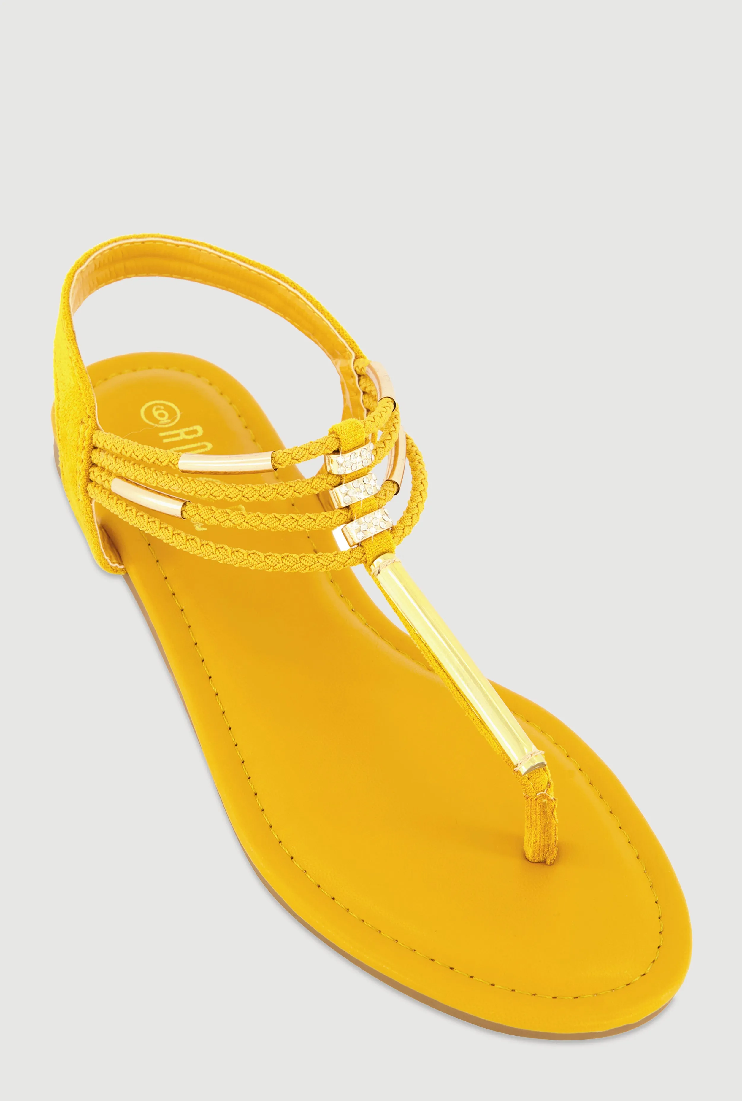 Metallic Pendant Ankle Strap Thong Sandals sold by Rainbow