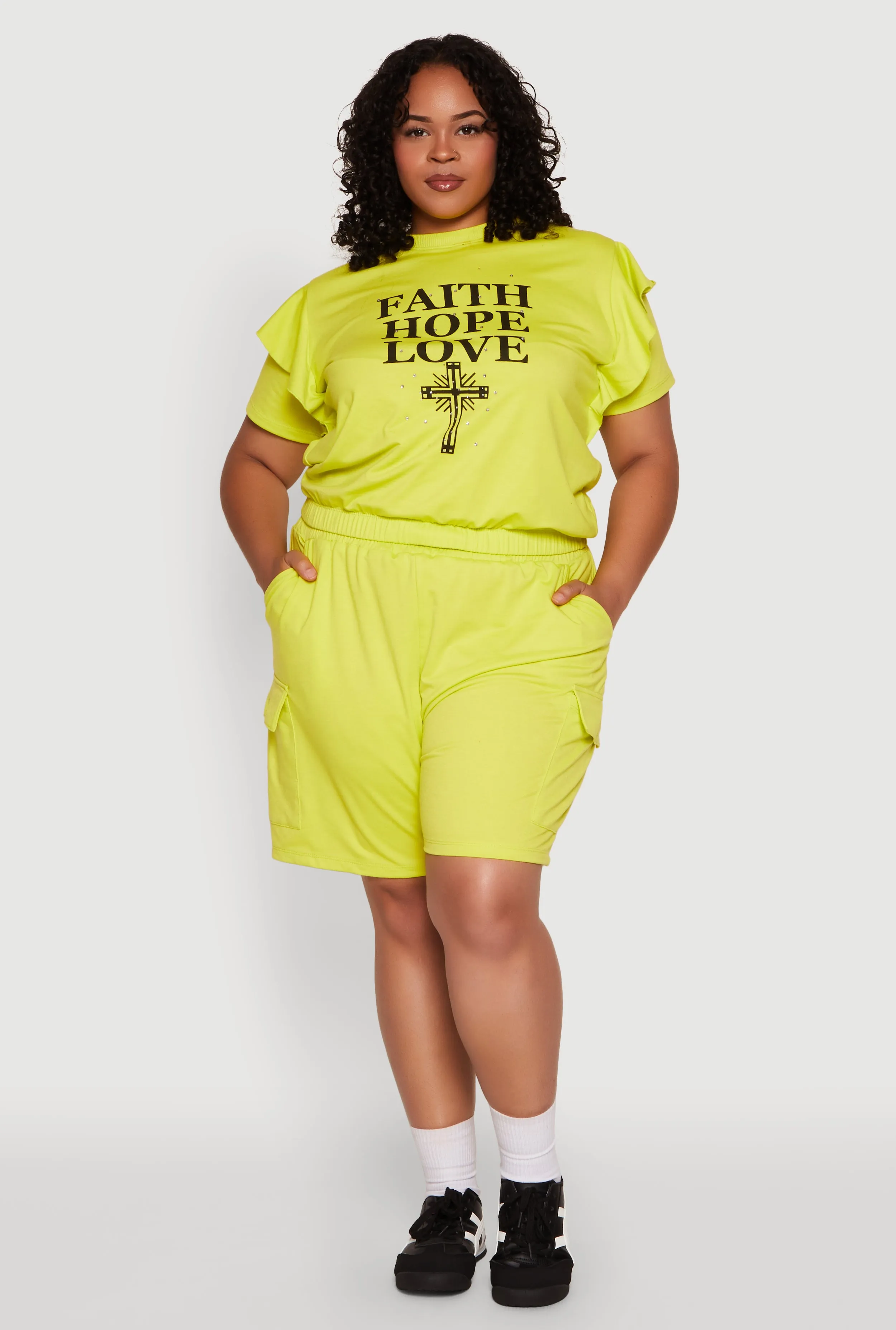 Plus Size Drawstring Cargo Pocket Sweatshorts sold by Rainbow