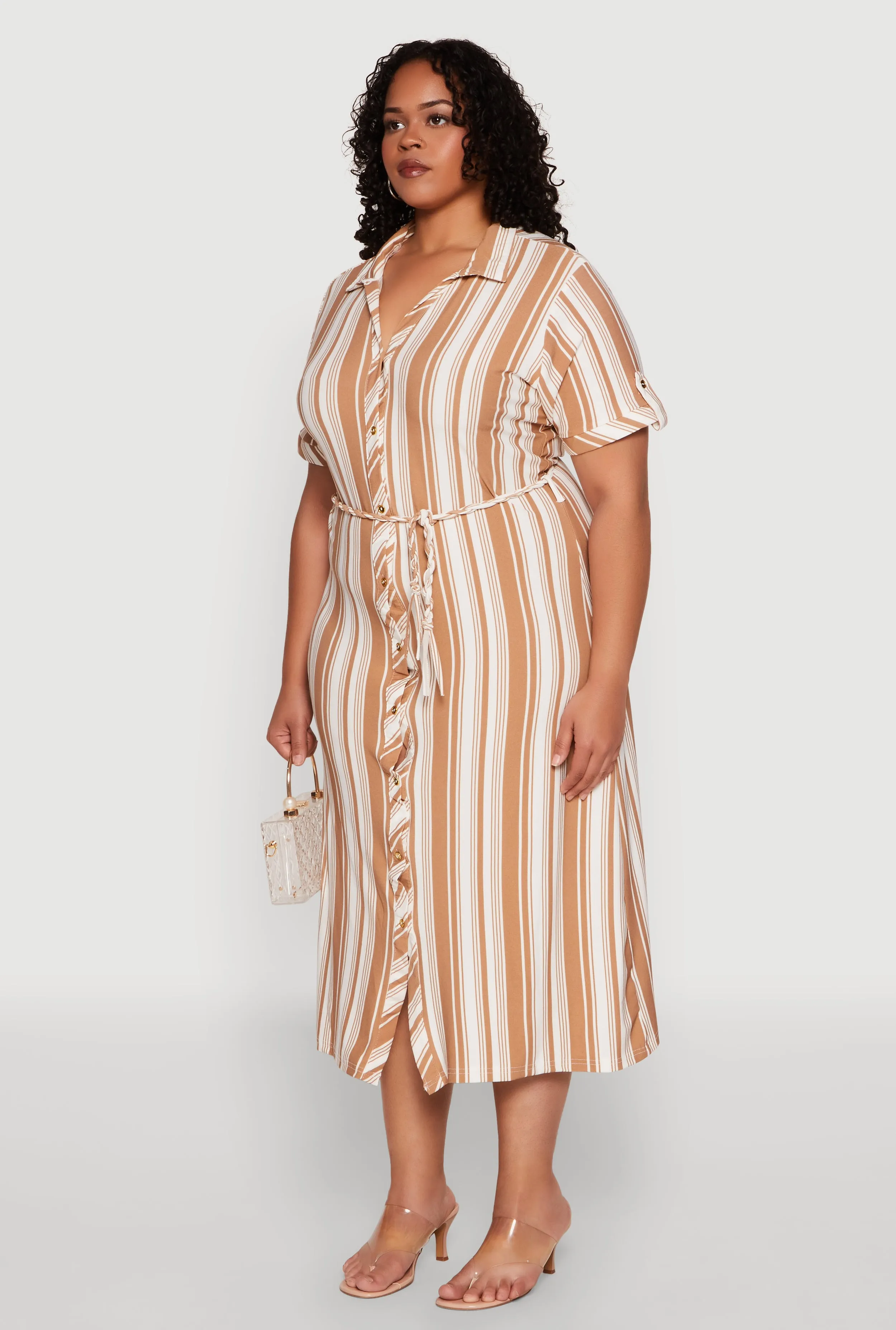 Plus Size Striped Midi Shirt Dress sold by Rainbow product image thumbnail 3