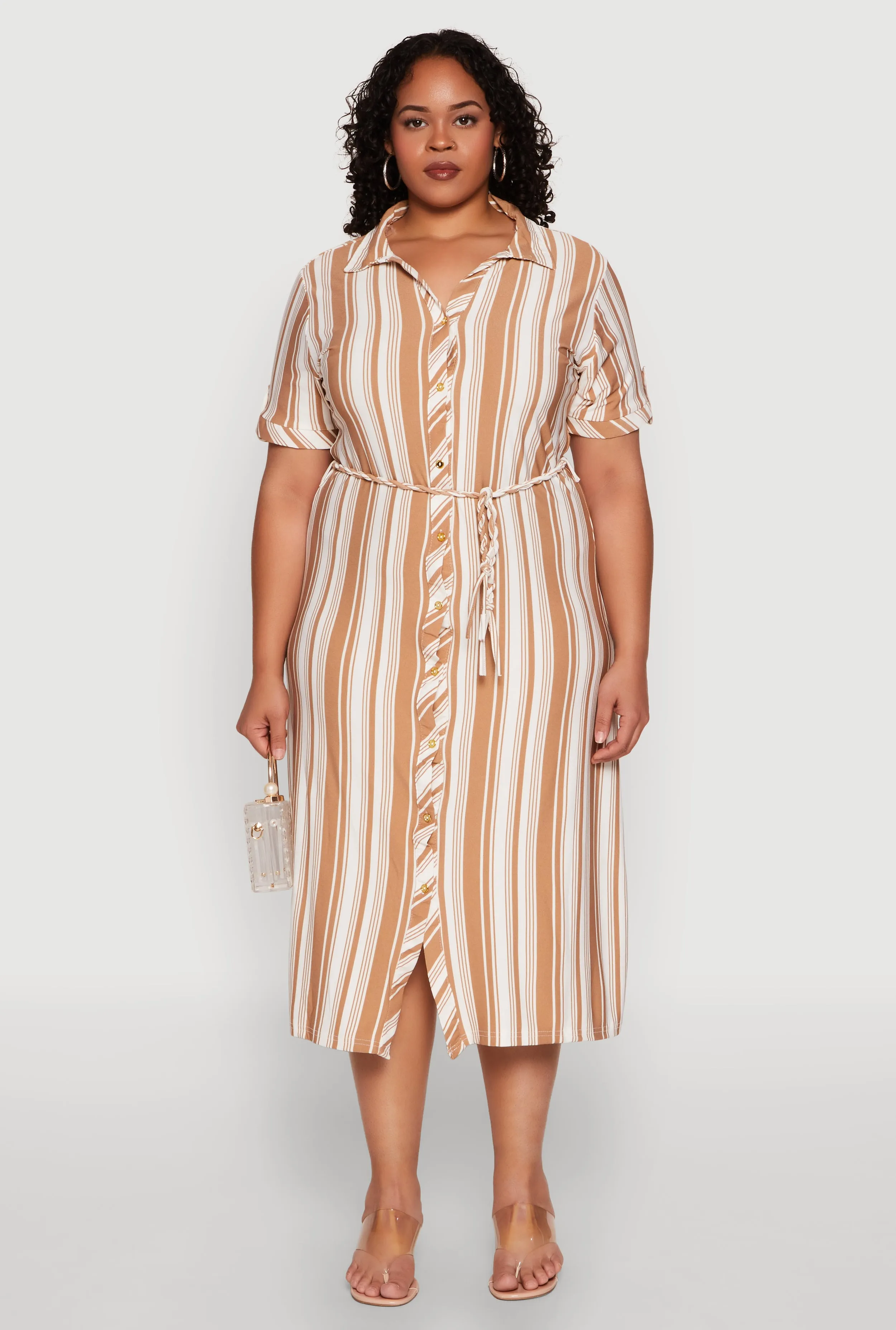 Plus Size Striped Midi Shirt Dress sold by Rainbow product image thumbnail 2