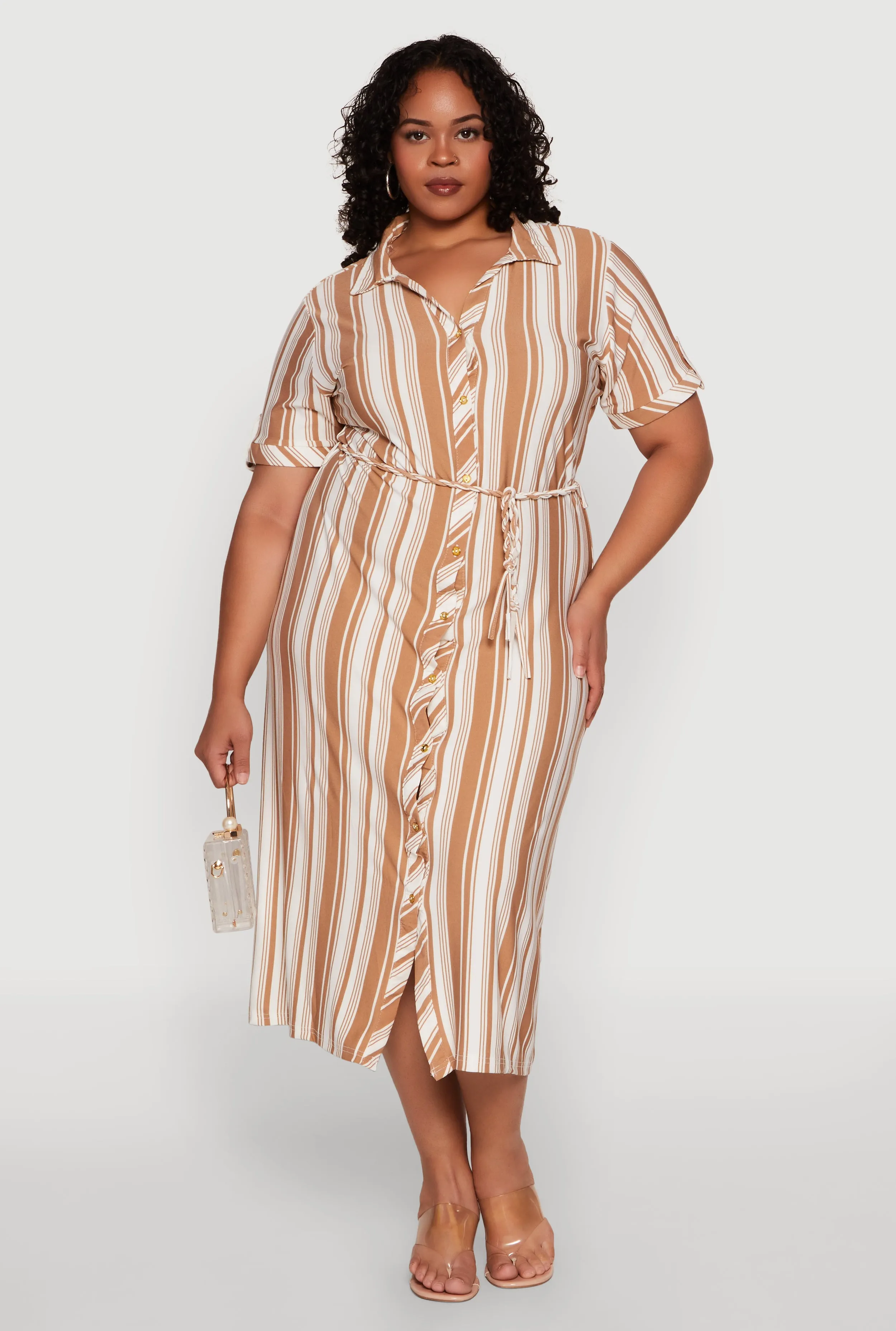 Plus Size Striped Midi Shirt Dress sold by Rainbow