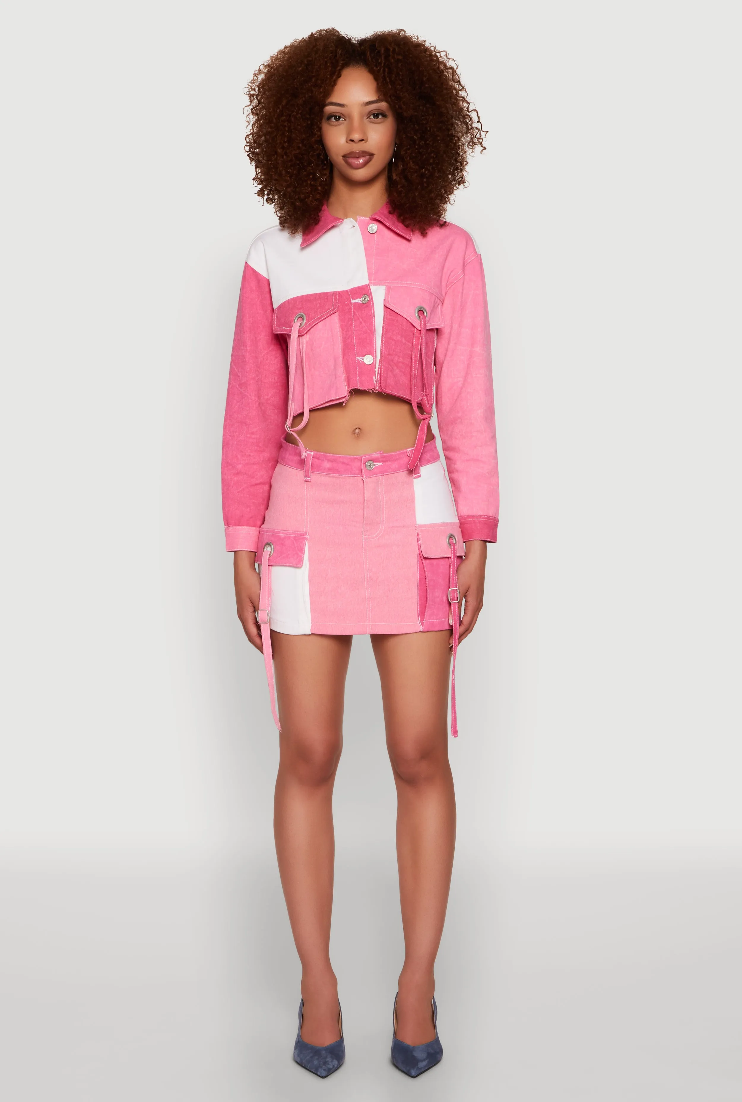 Color Blocked Denim Cargo Skirt sold by Rainbow