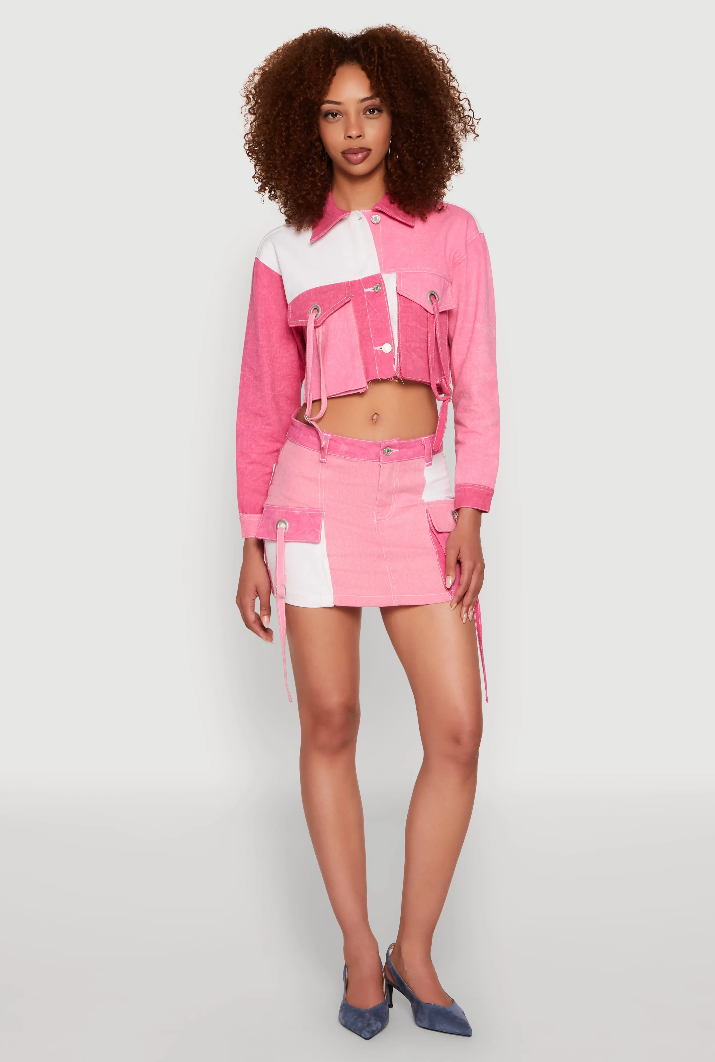 Color Blocked Denim Cargo Skirt sold by Rainbow product image thumbnail 2